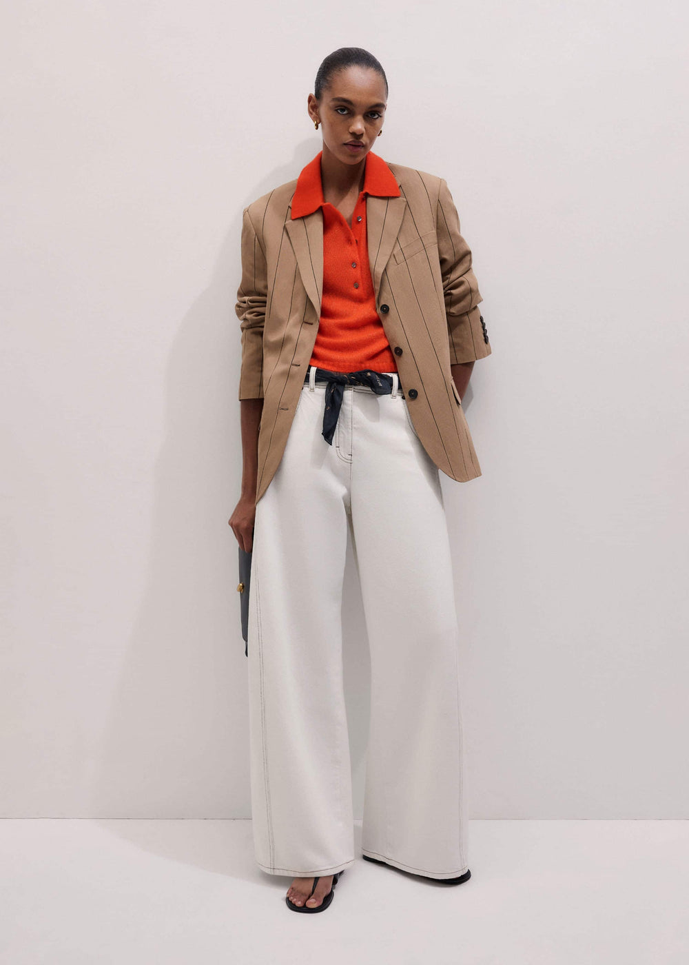 Tan Icon Intelligently Oversized Pinstripe Blazer