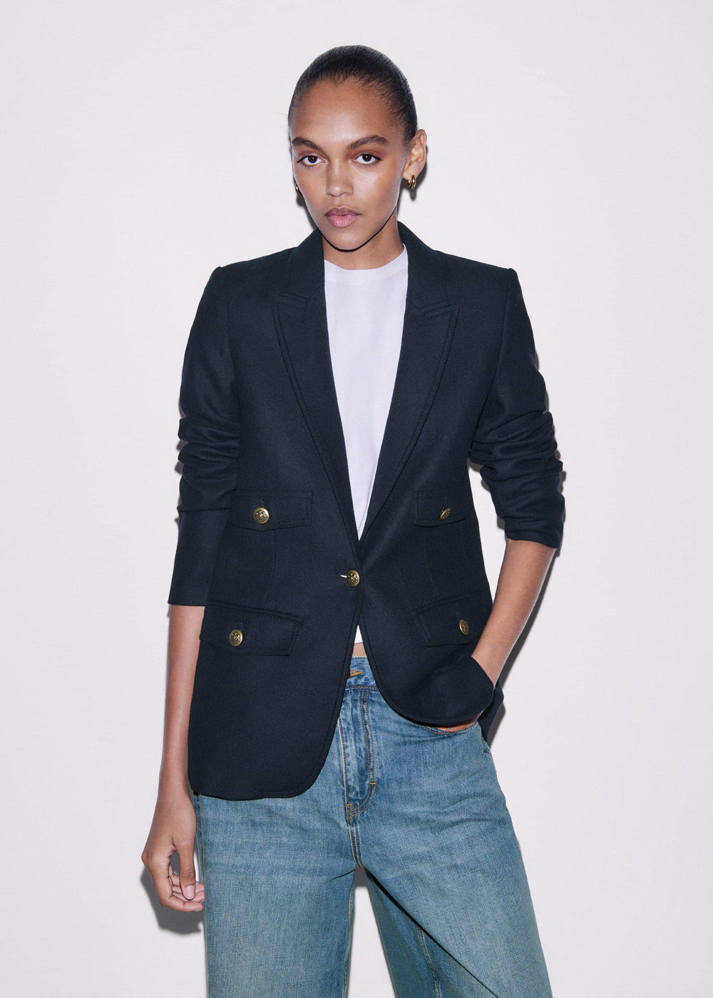 Navy Sharp Shoulder Blazer