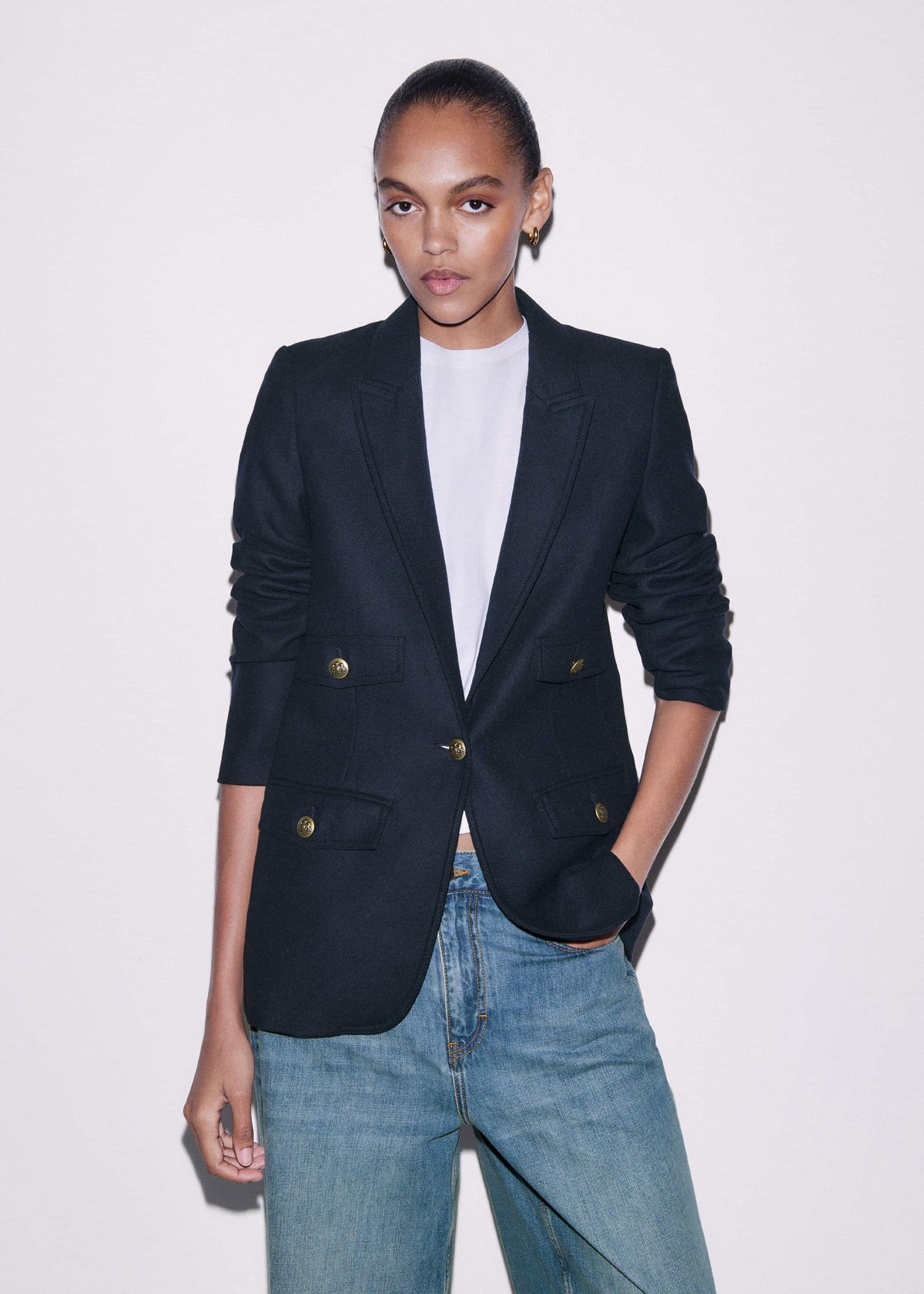 Navy Sharp Shoulder Blazer