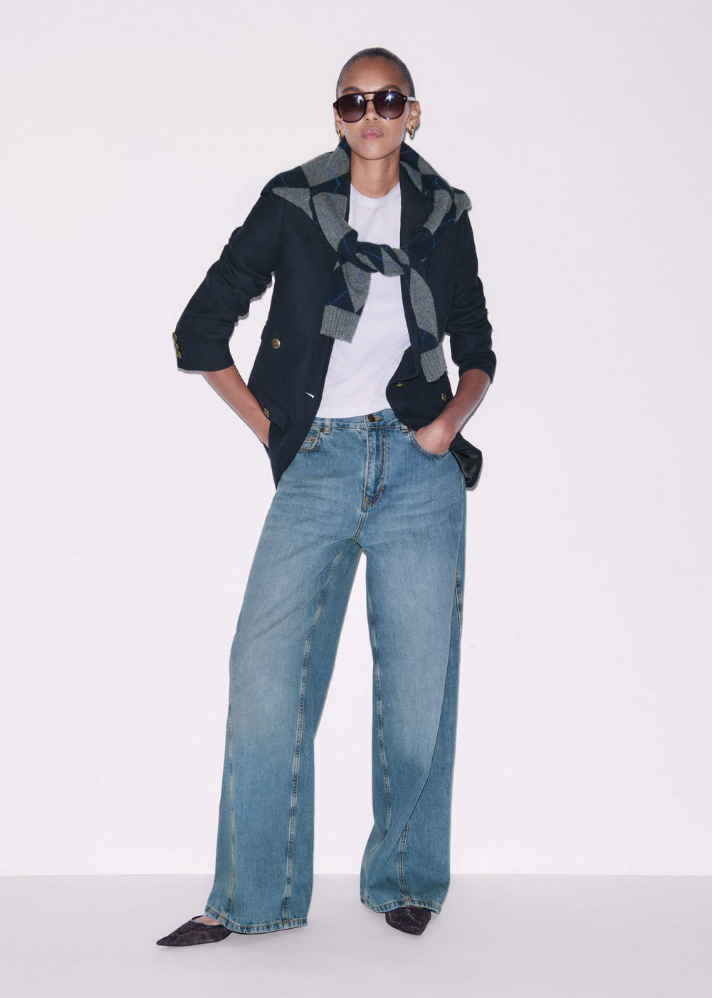 Navy Sharp Shoulder Blazer