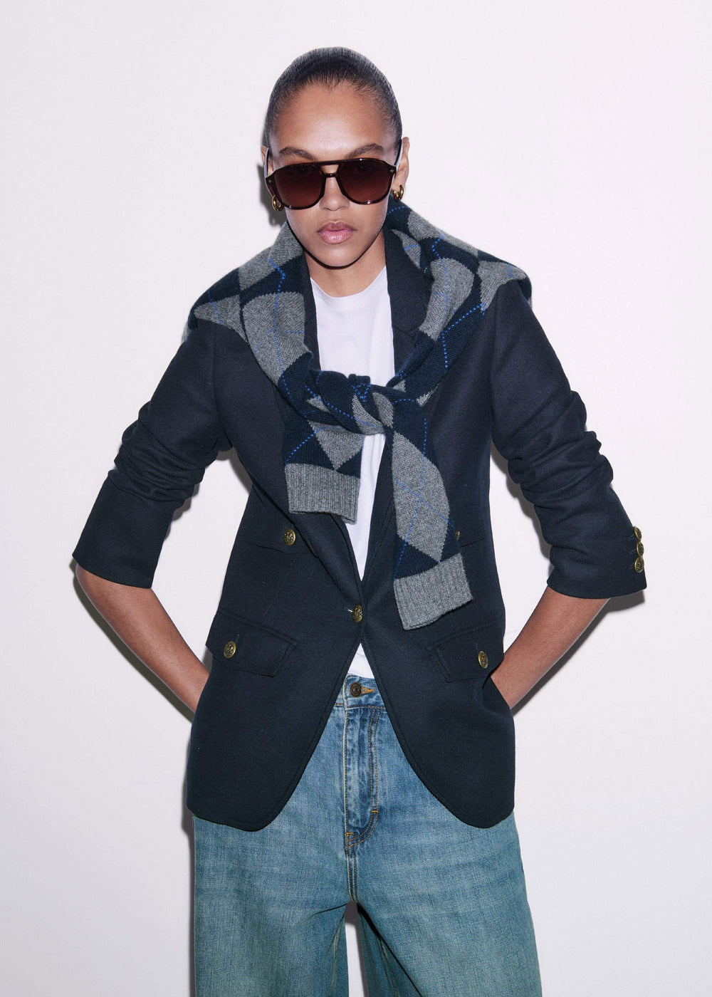 Navy Sharp Shoulder Blazer