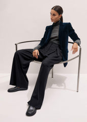 Navy Pinstripe Velvet Sharp Shoulder Blazer