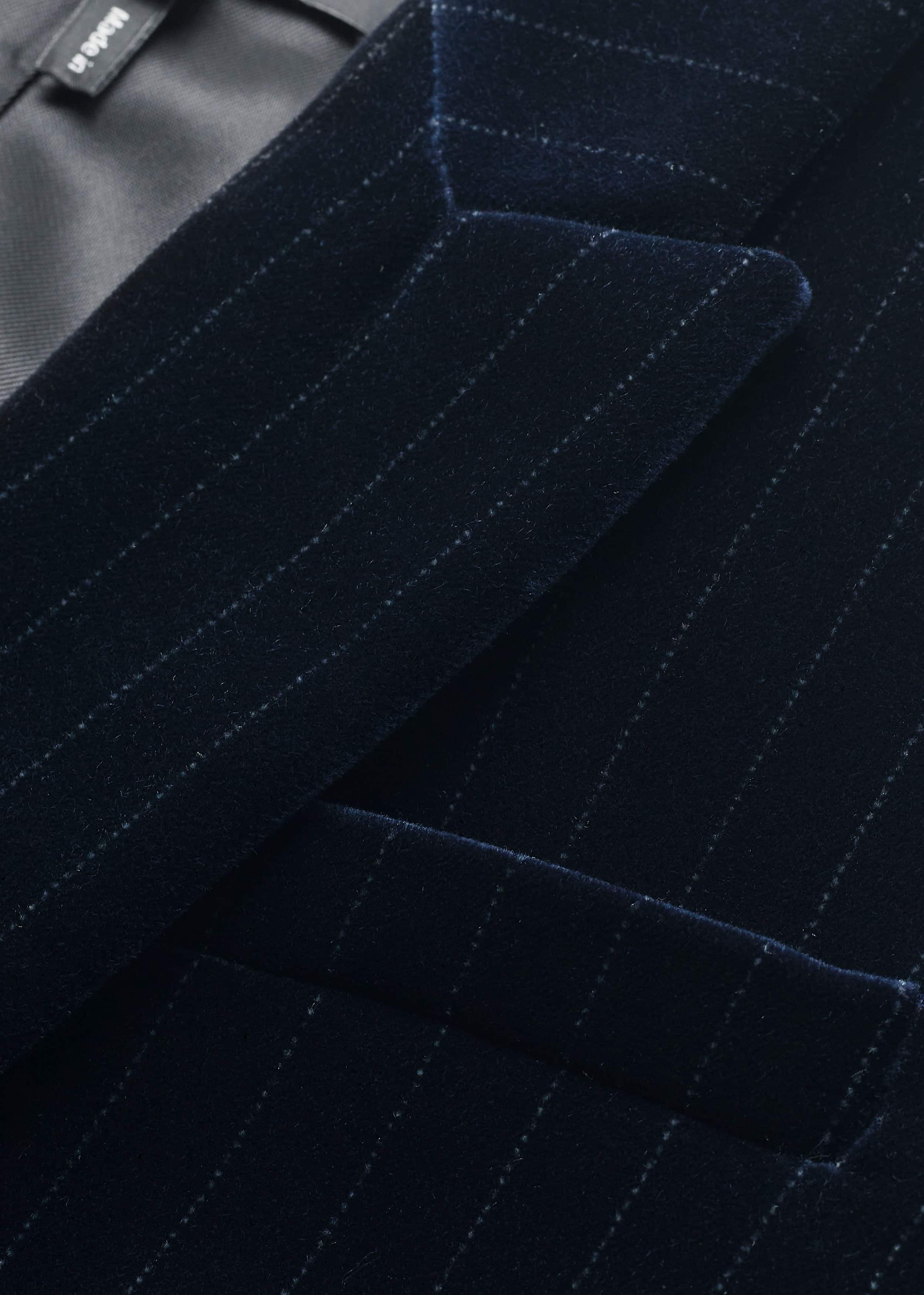 Navy Pinstripe Velvet Sharp Shoulder Blazer
