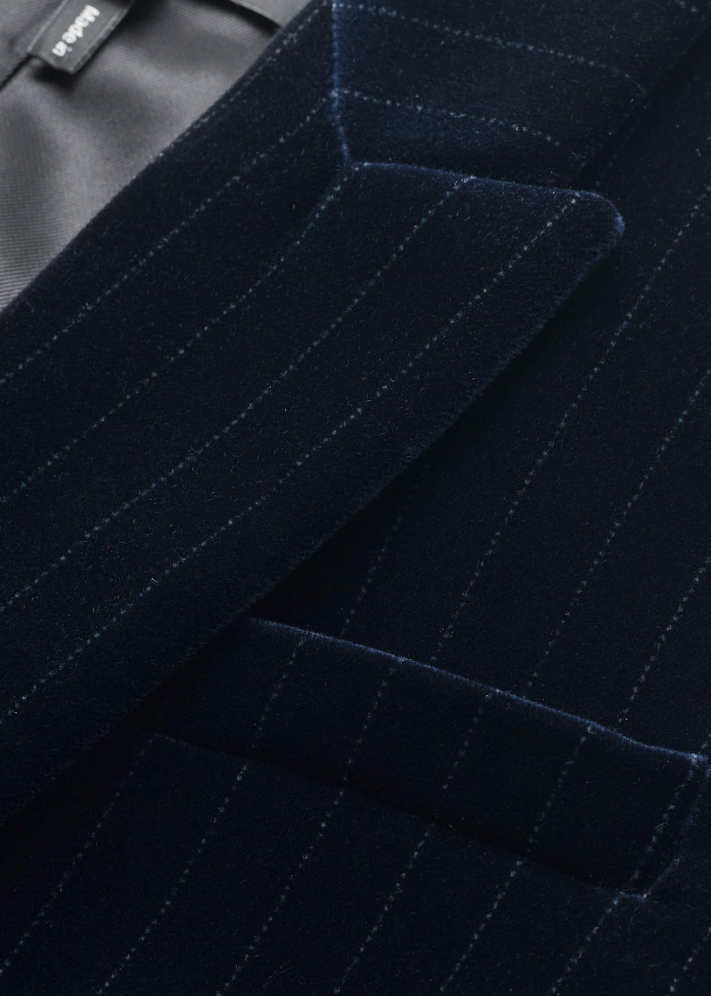 Navy Pinstripe Velvet Sharp Shoulder Blazer