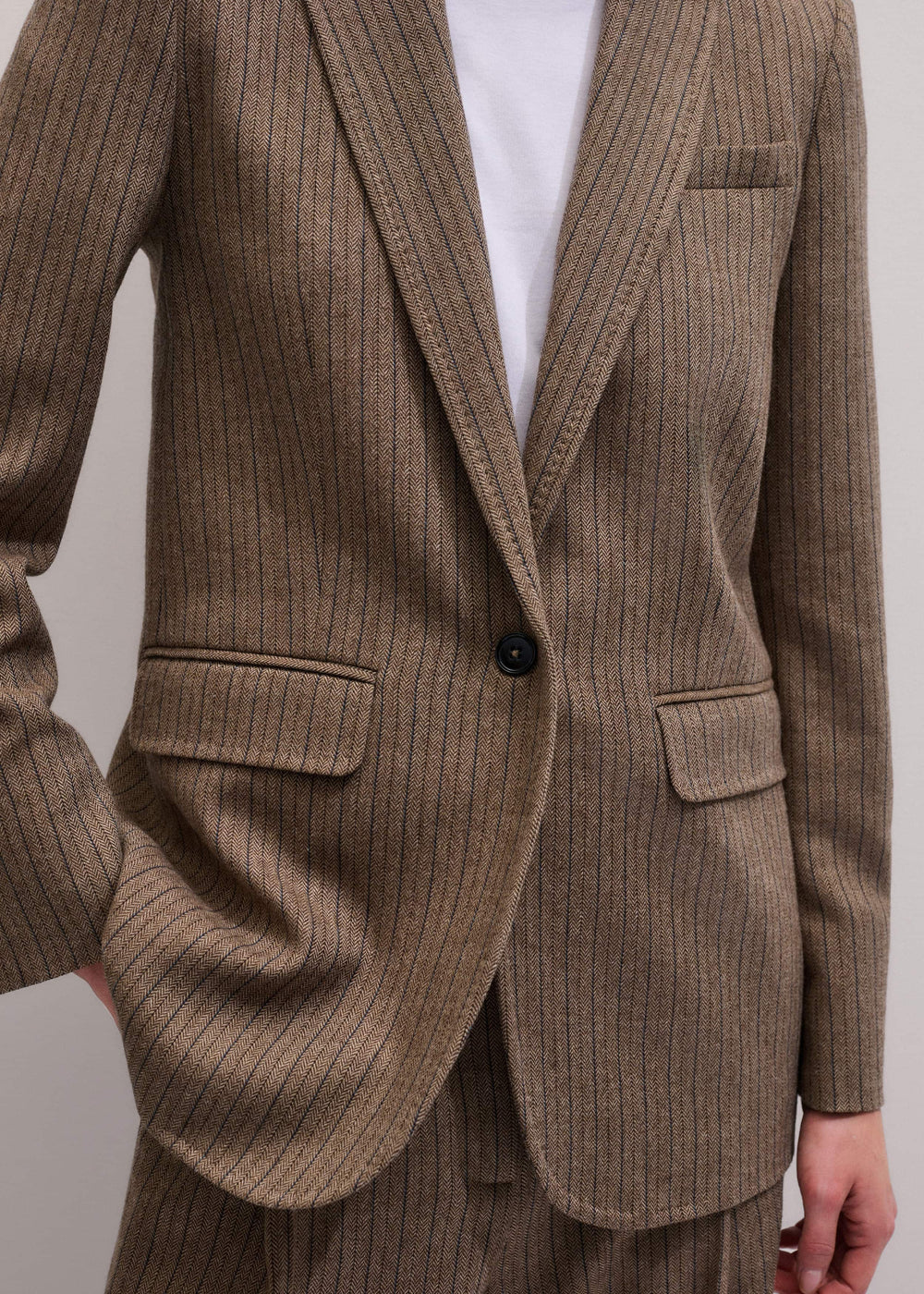 Mocha Brown Pinstripe Sharp Shoulder Blazer