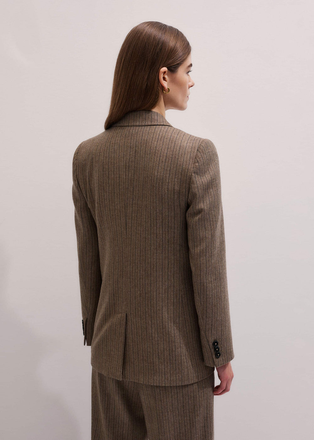 Mocha Brown Pinstripe Sharp Shoulder Blazer