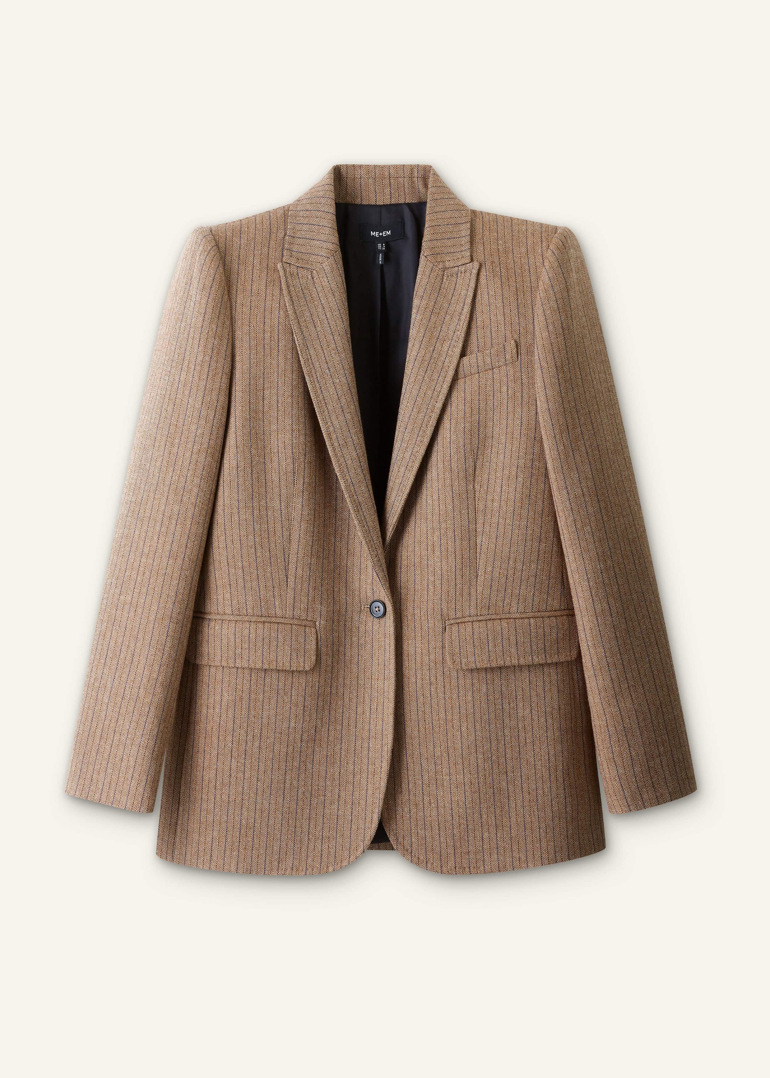 Mocha Brown Pinstripe Sharp Shoulder Blazer