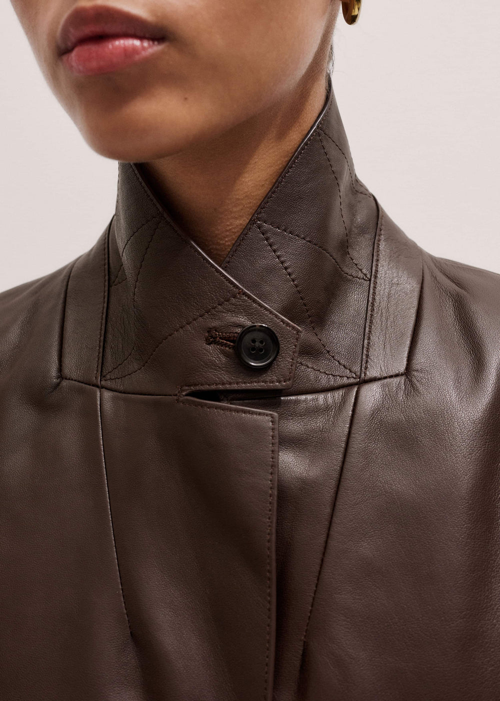 Brown Leather Luxe Relaxed Boyfriend Blazer