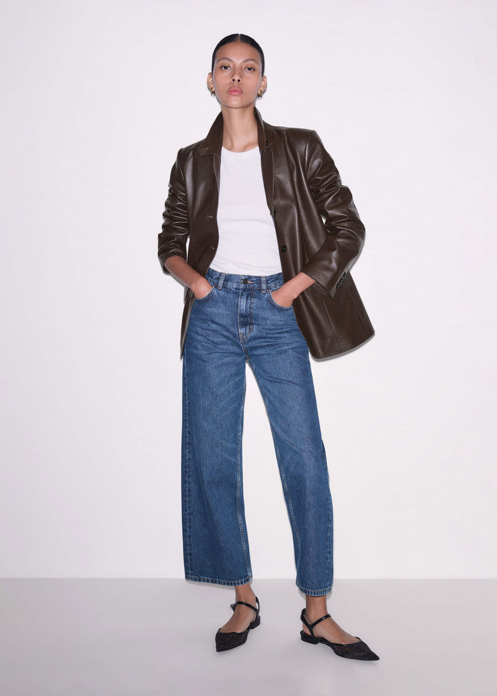 Brown Leather Luxe Relaxed Boyfriend Blazer
