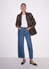 Brown Leather Luxe Relaxed Boyfriend Blazer