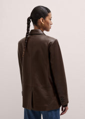 Brown Leather Luxe Relaxed Boyfriend Blazer