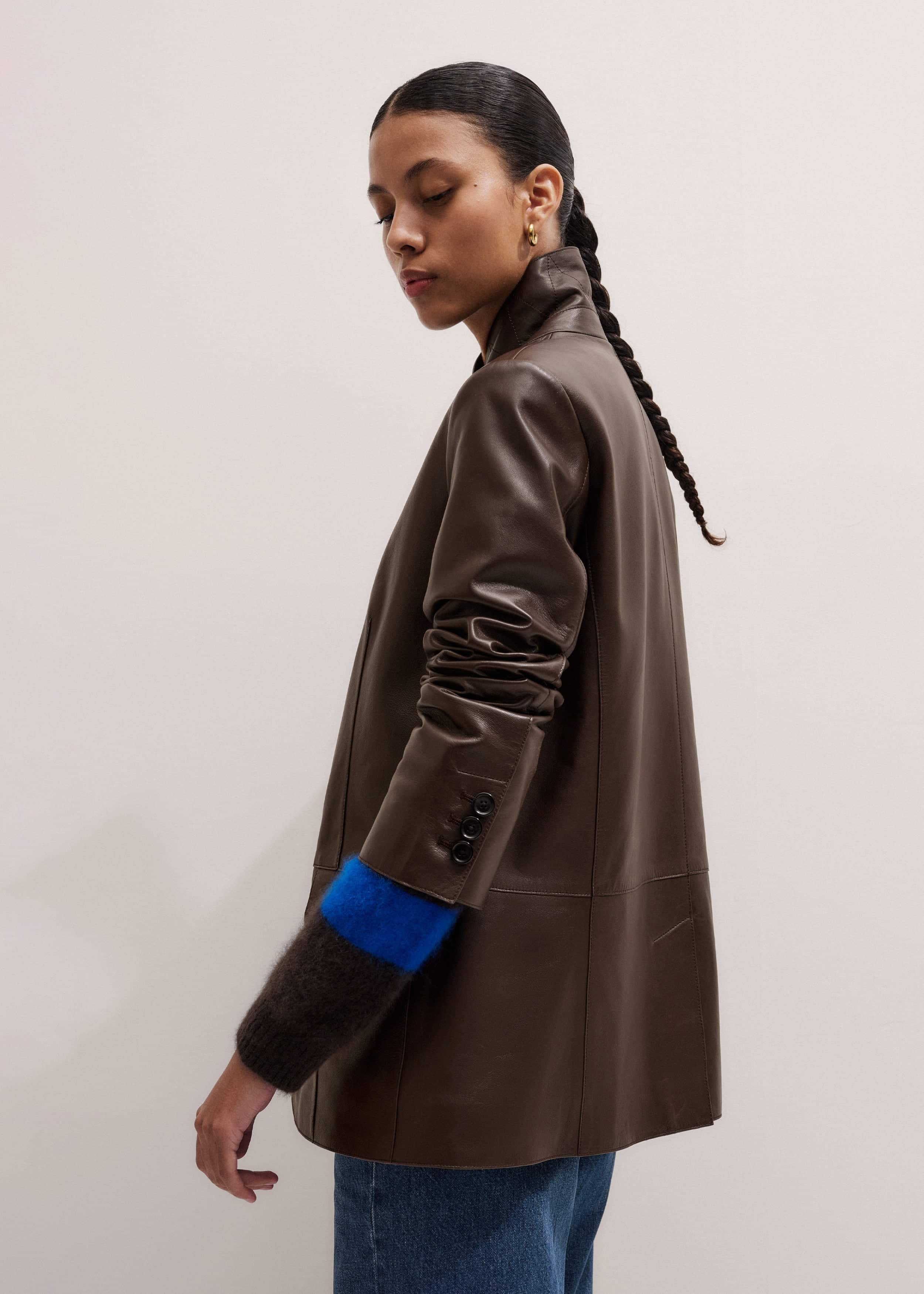 Brown Leather Luxe Relaxed Boyfriend Blazer