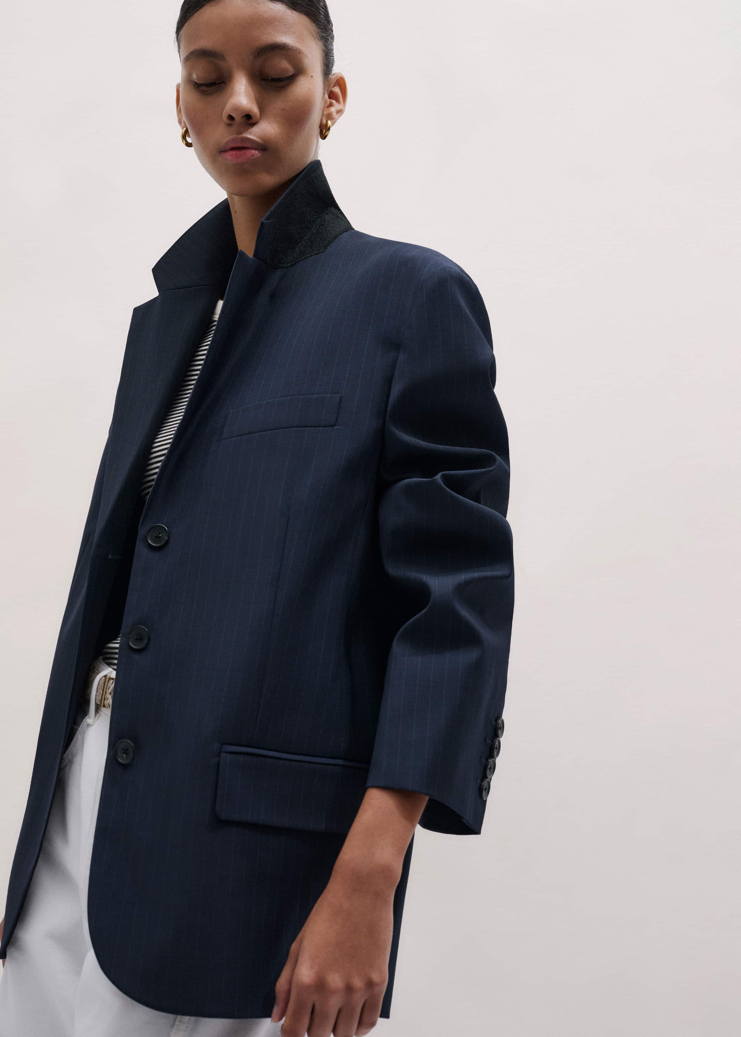 Navy Pinstripe Oversized Blazer