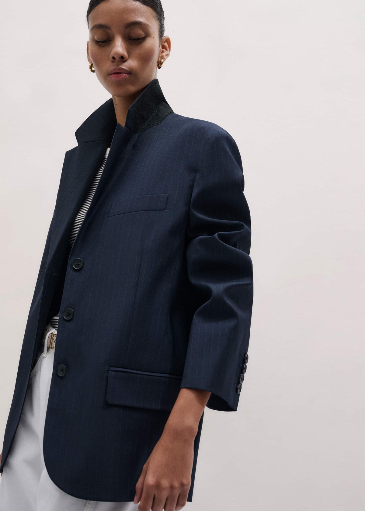 Navy Pinstripe Oversized Blazer