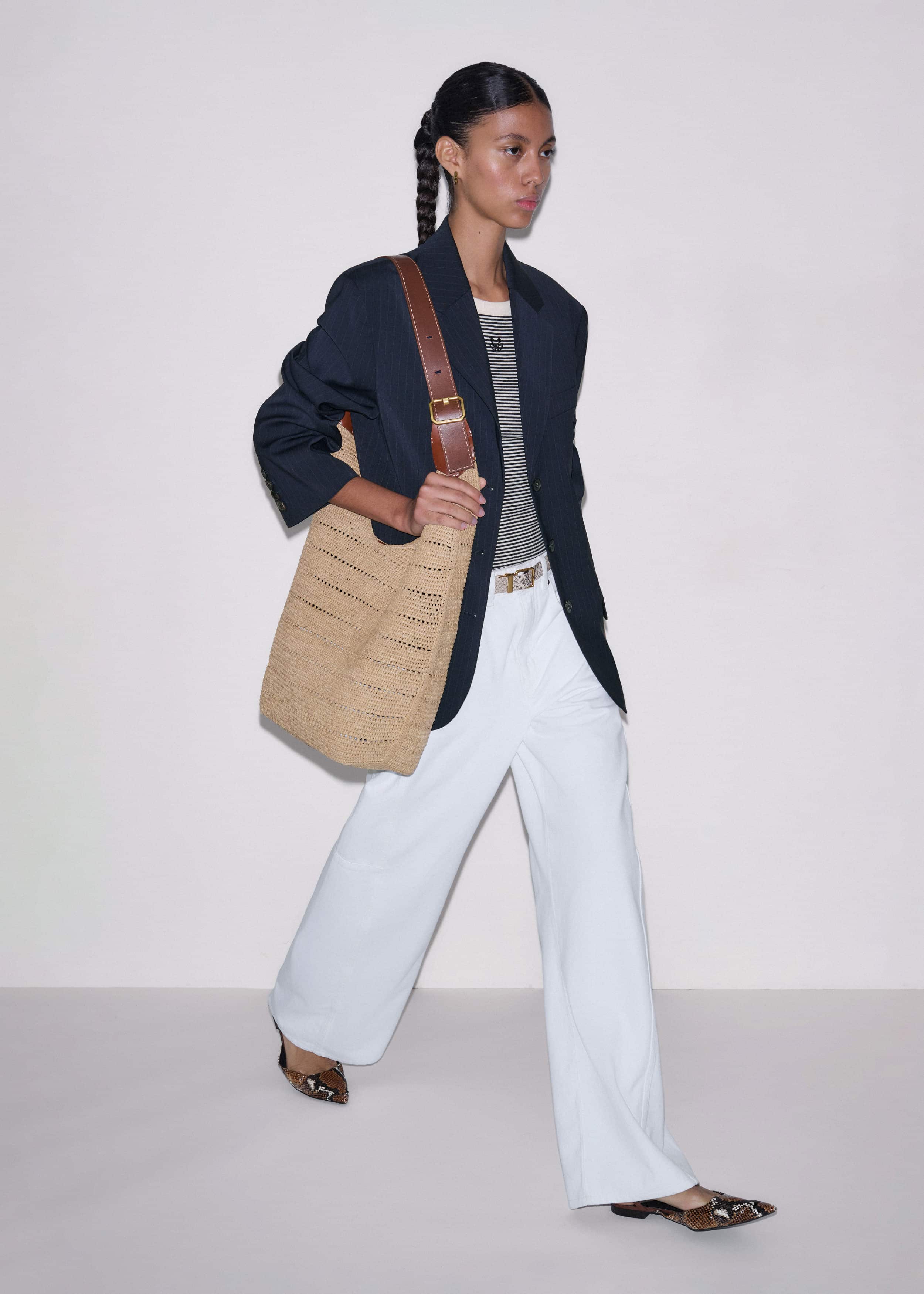 Navy Pinstripe Oversized Blazer