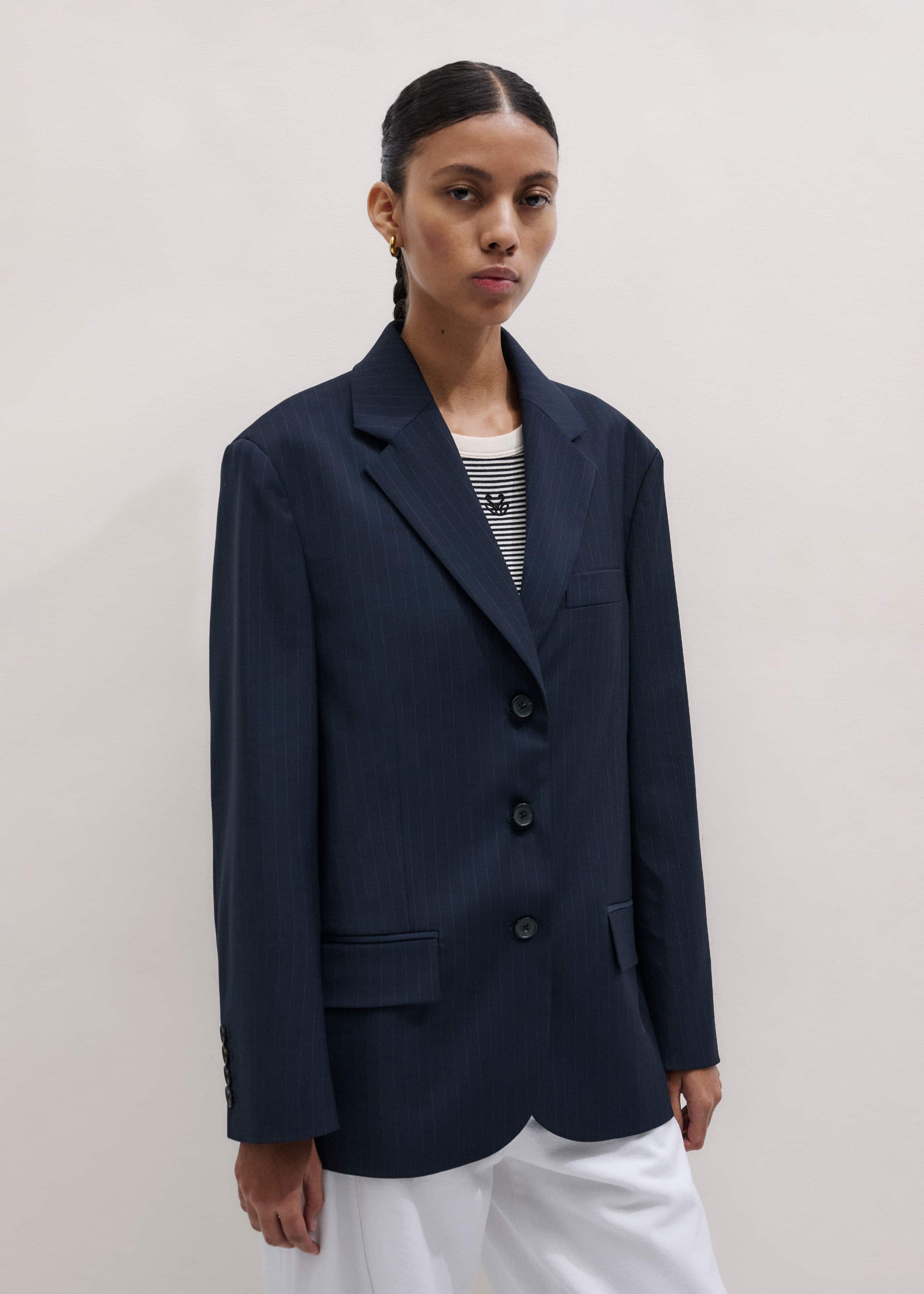 Navy Pinstripe Oversized Blazer