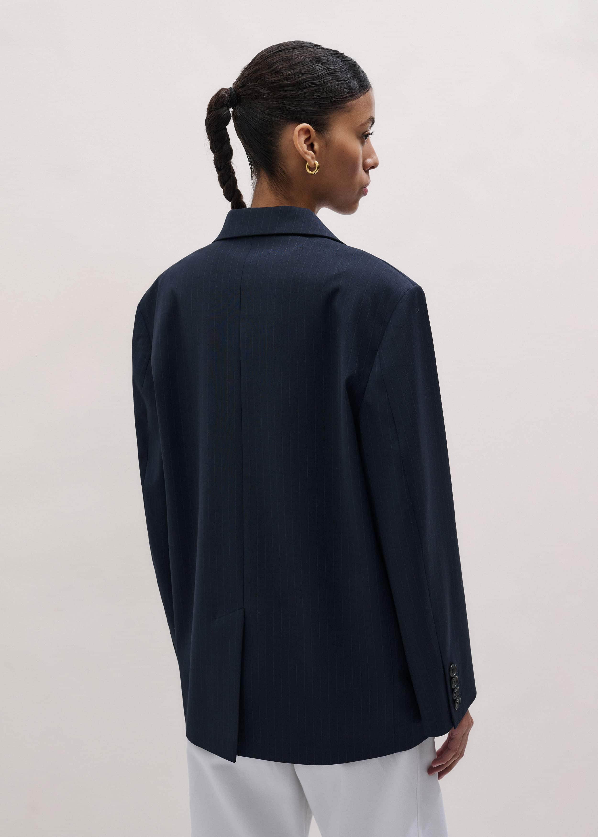 Navy Pinstripe Oversized Blazer