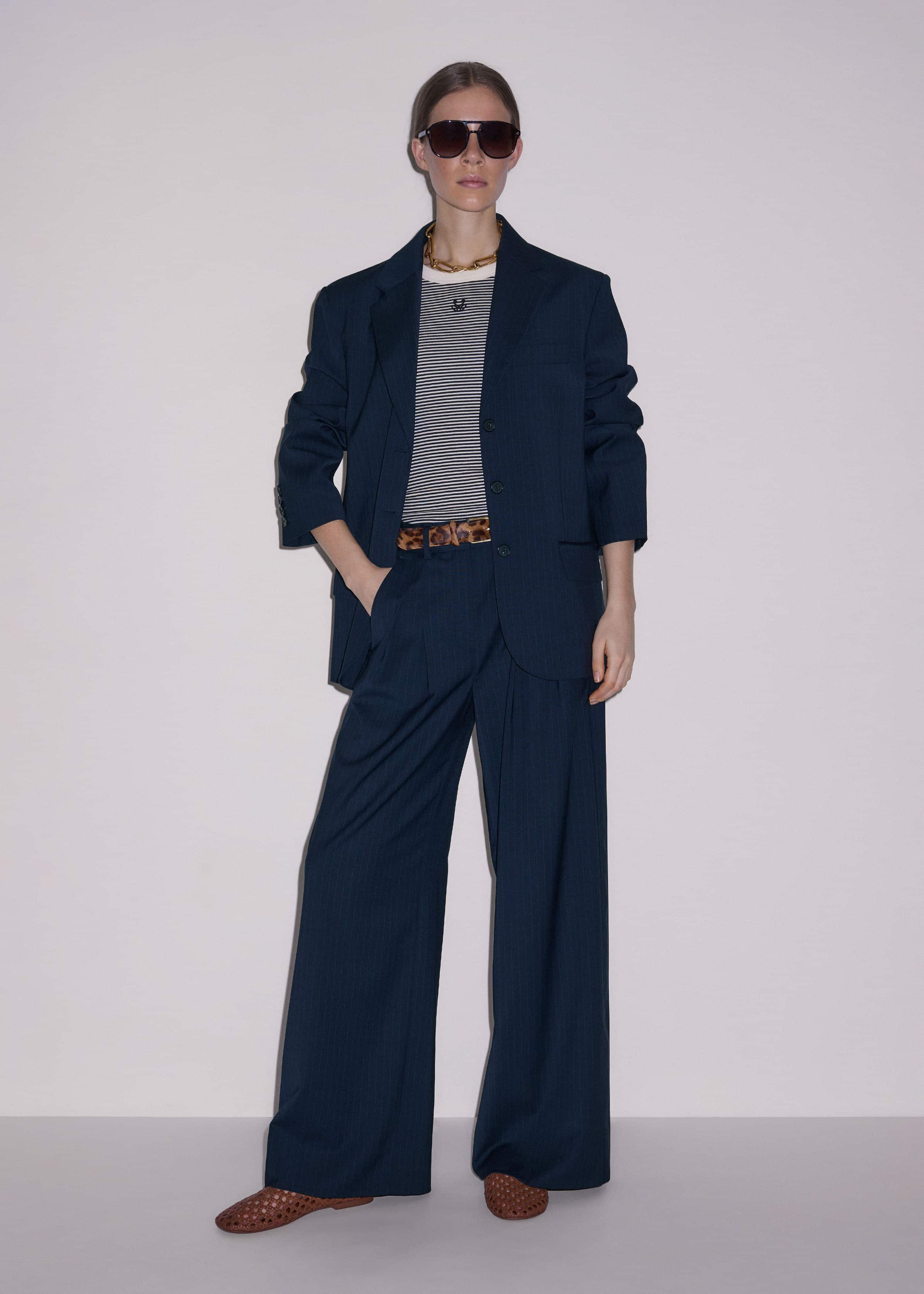 Navy Pinstripe Oversized Blazer