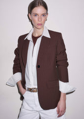 Cinnamon Pinstripe Sharp Shoulder Contour Blazer