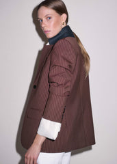 Cinnamon Pinstripe Sharp Shoulder Contour Blazer
