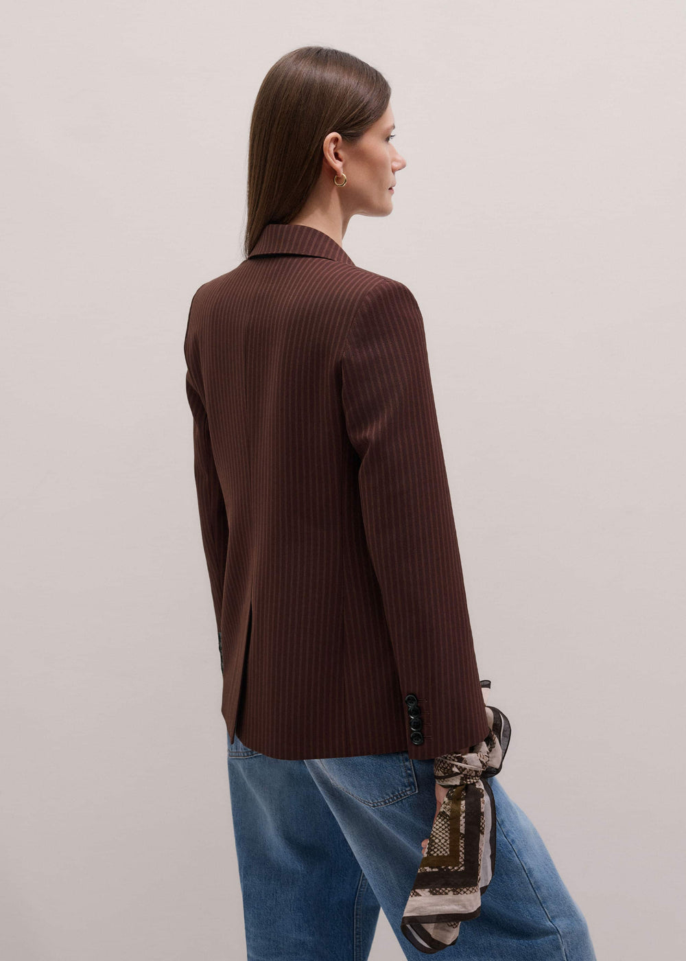 Cinnamon Pinstripe Sharp Shoulder Contour Blazer