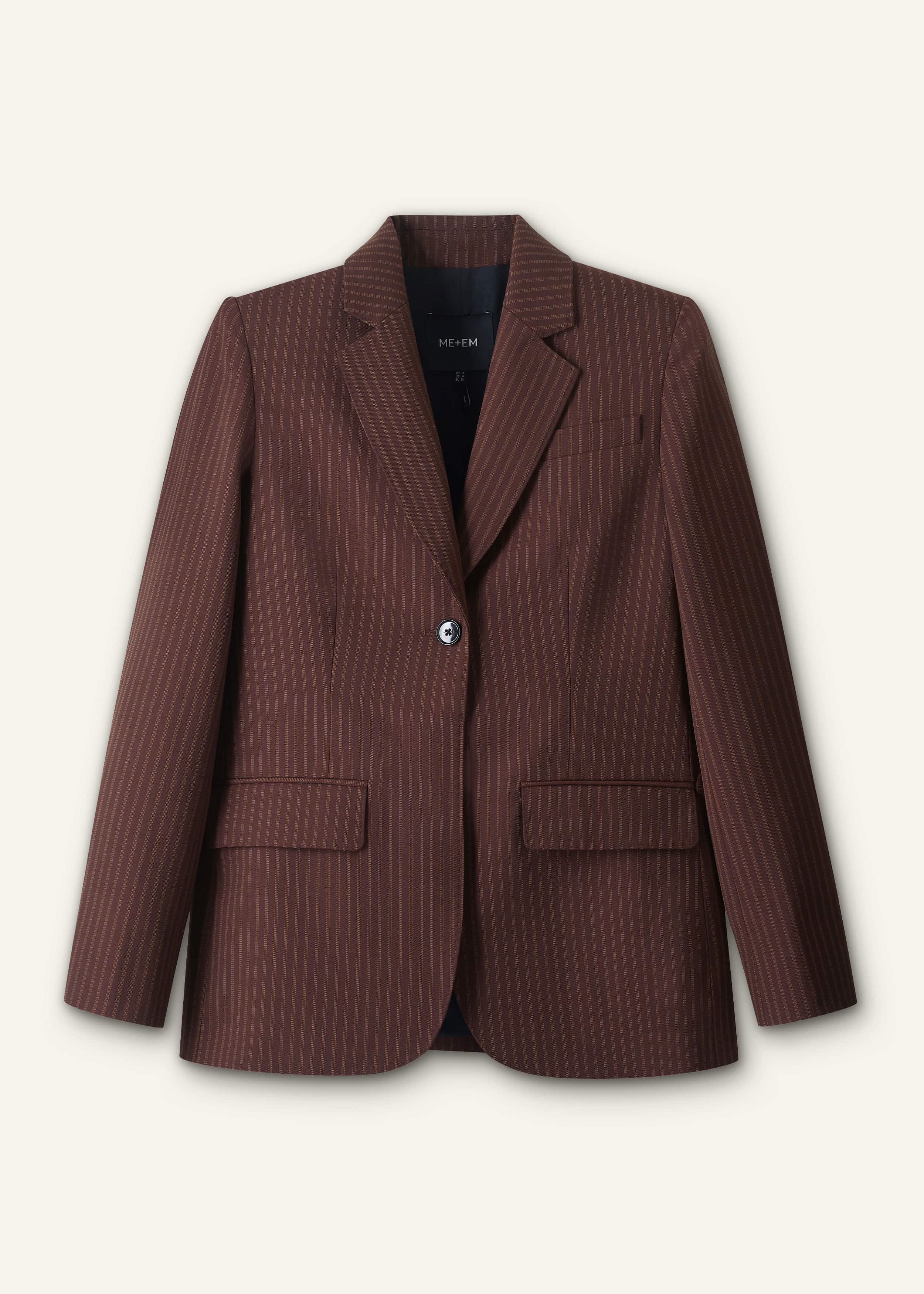 Cinnamon Pinstripe Sharp Shoulder Contour Blazer