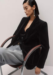 Black Stretch Velvet Sharp Shoulder Blazer
