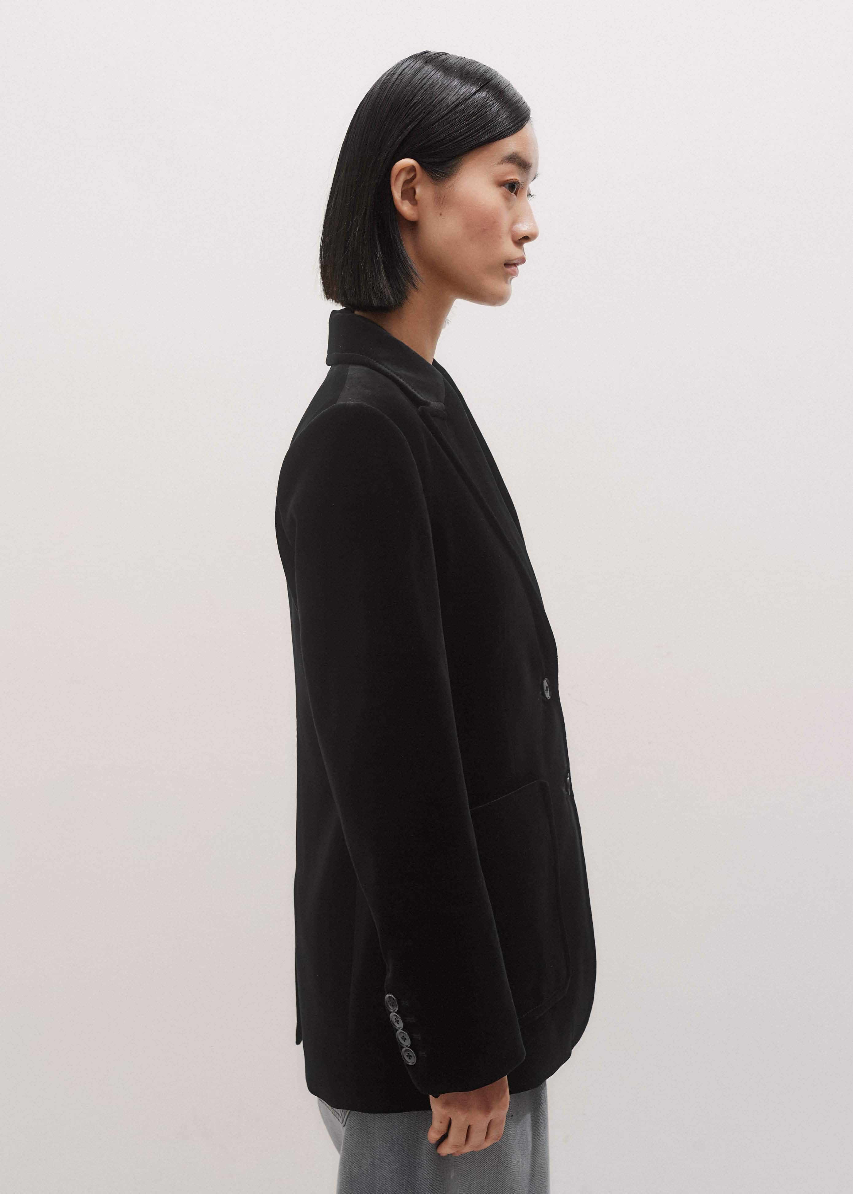 Black Stretch Velvet Sharp Shoulder Blazer