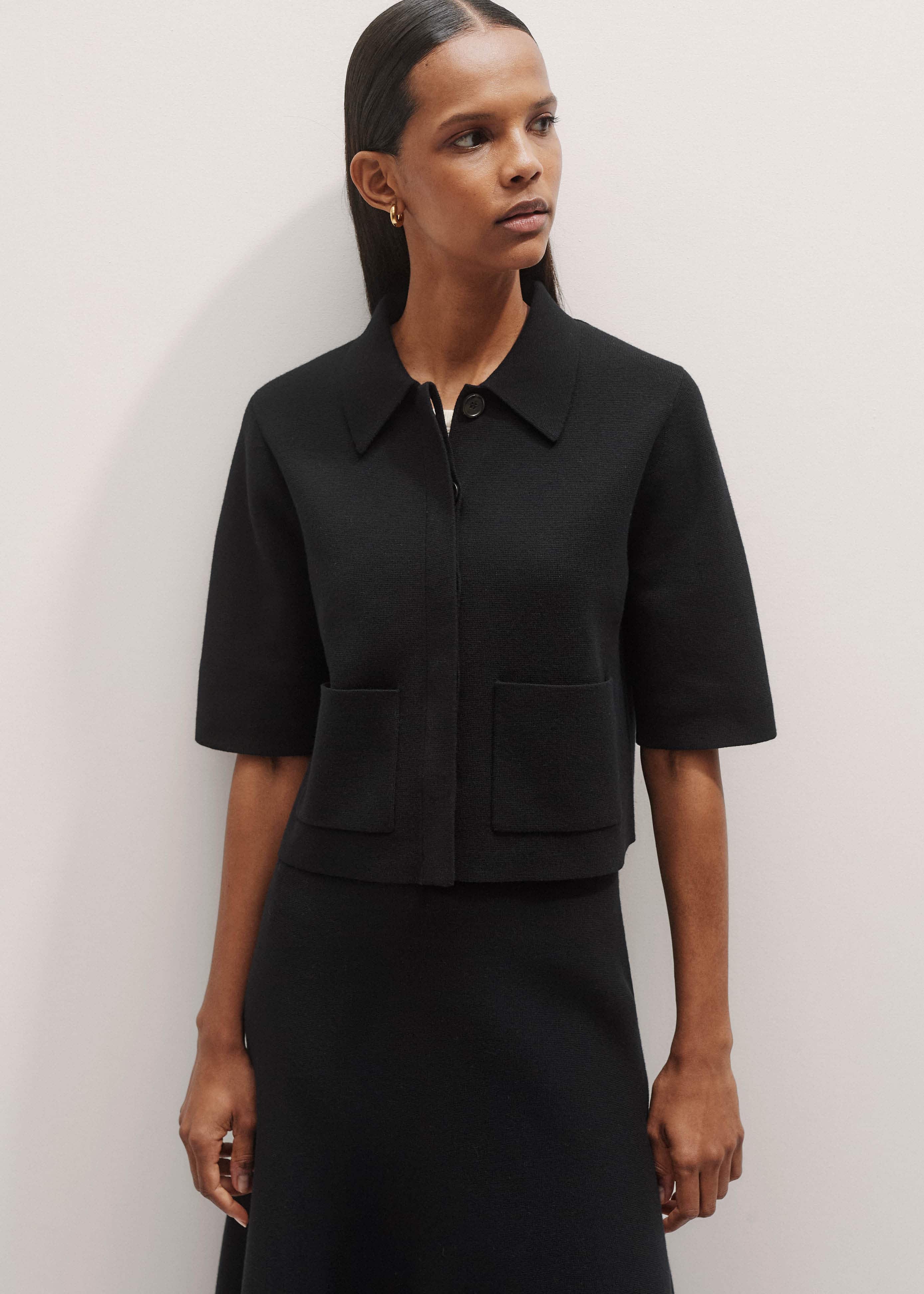 Black Milano Knit Short Sleeve Jacket