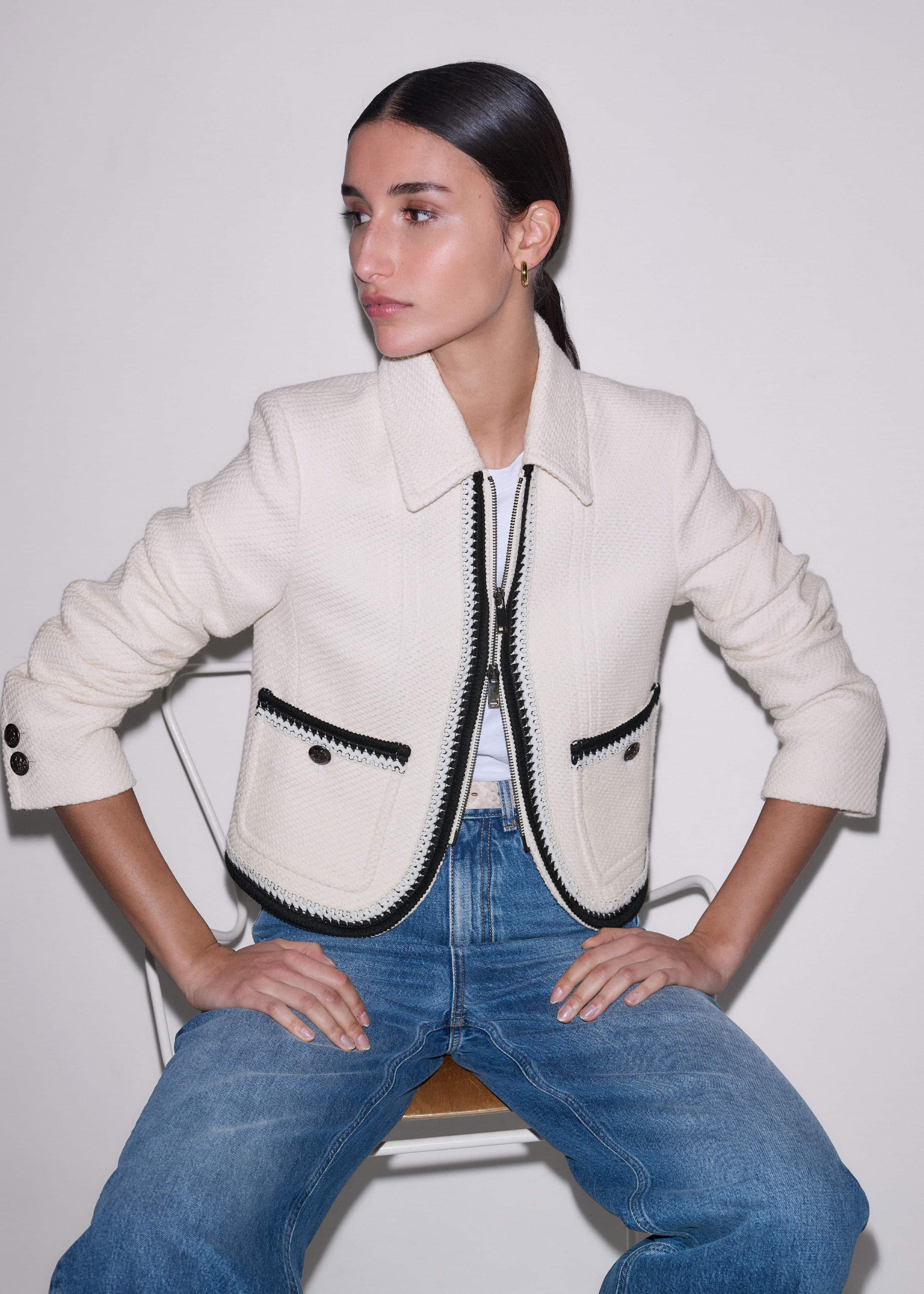 Cream Straight Crop Jacket