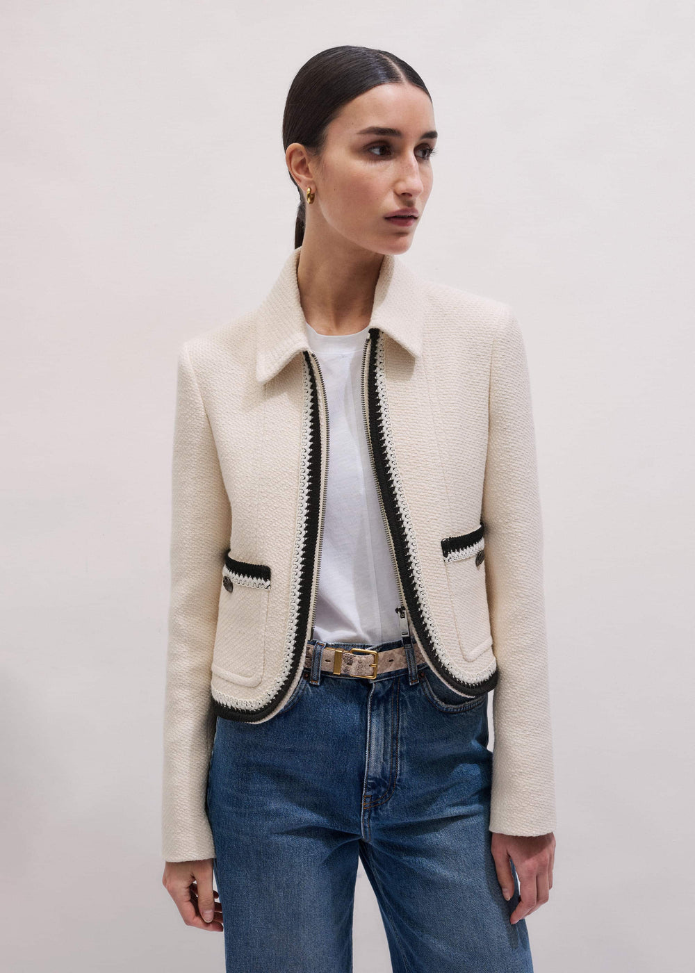 Cream Straight Crop Jacket