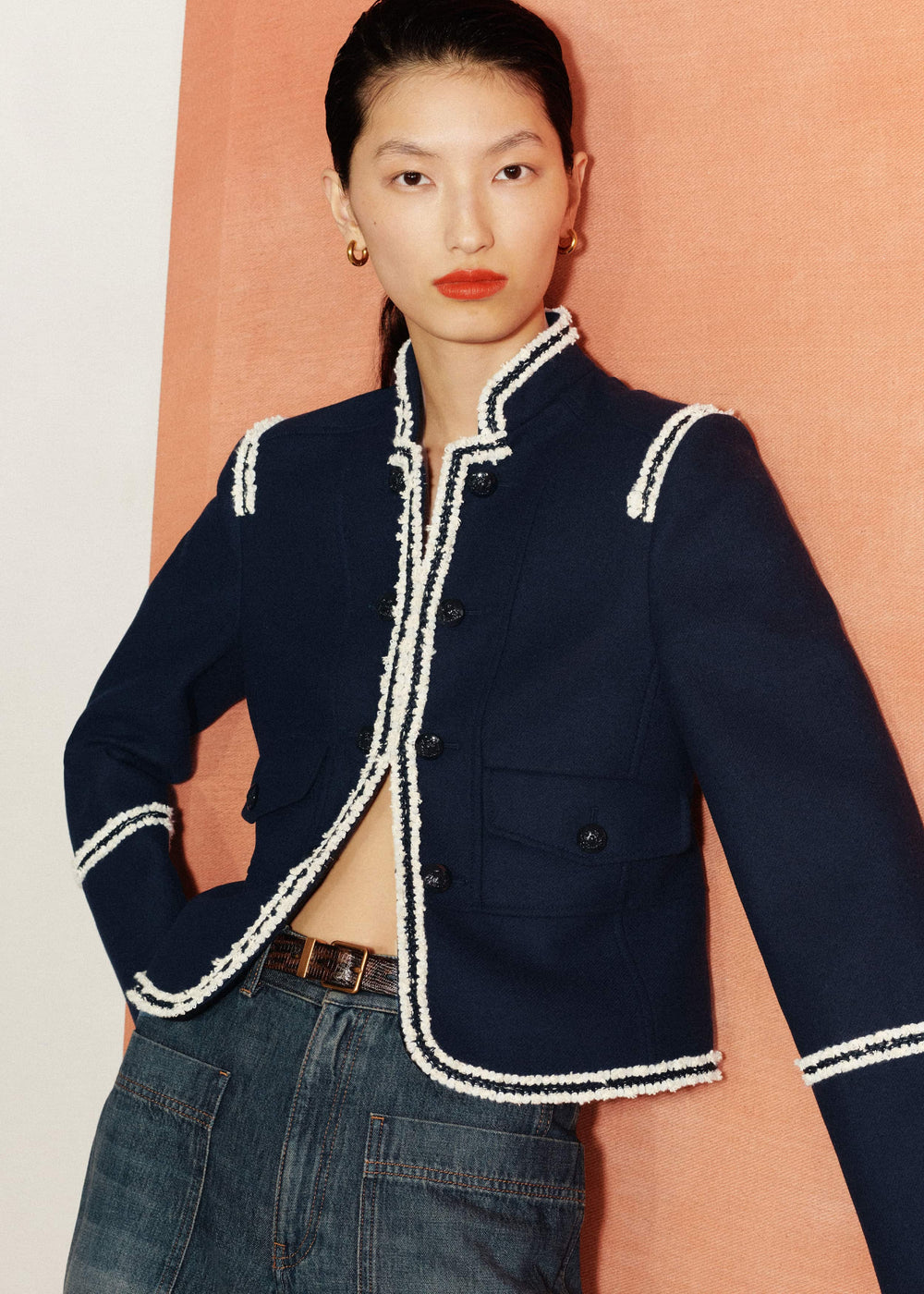 Navy Bold Braid Short Fitted Jacket