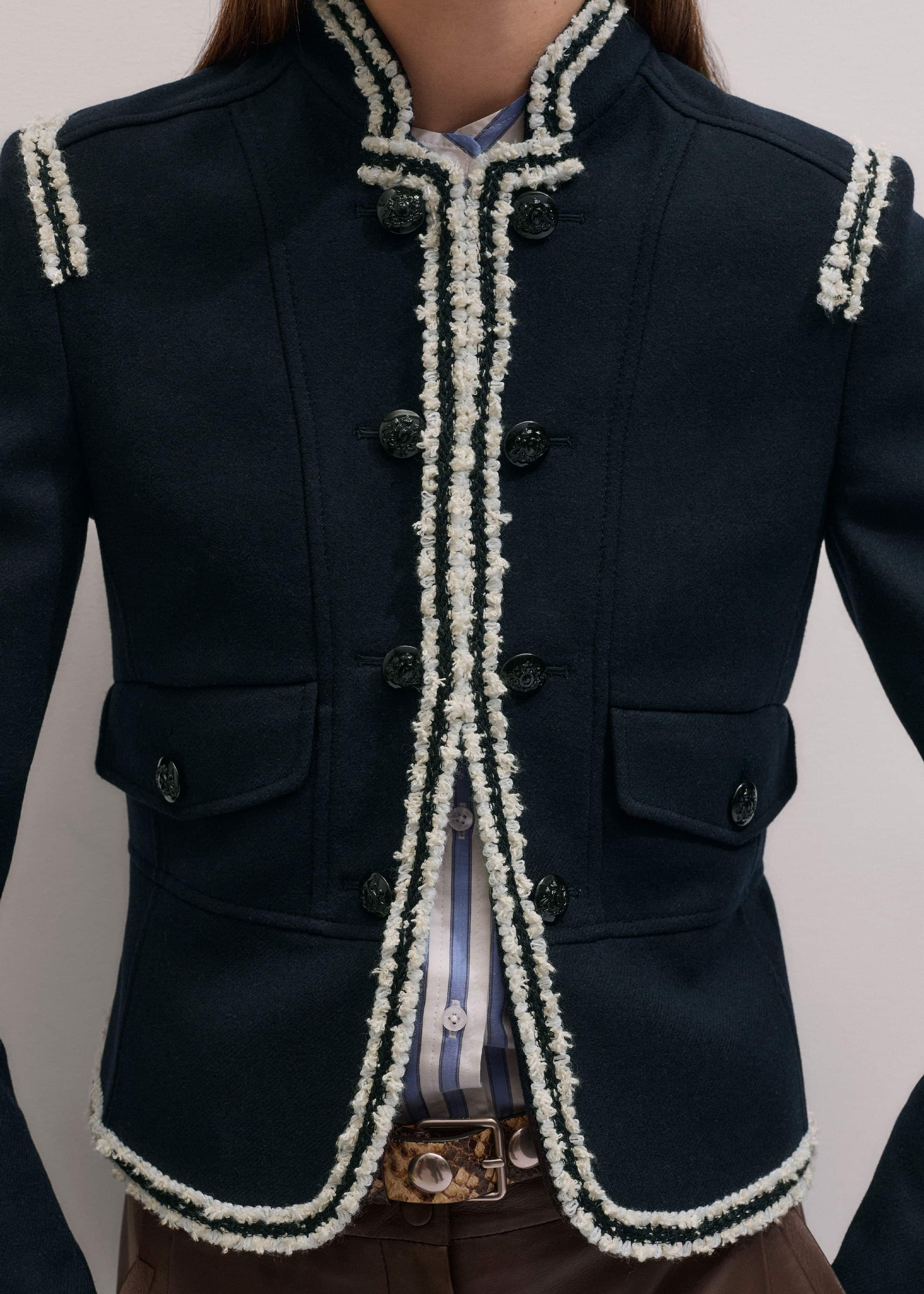 Navy Bold Braid Short Fitted Jacket