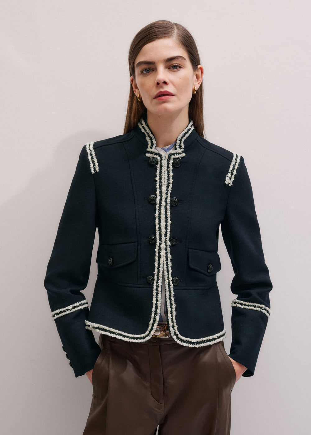 Navy Bold Braid Short Fitted Jacket