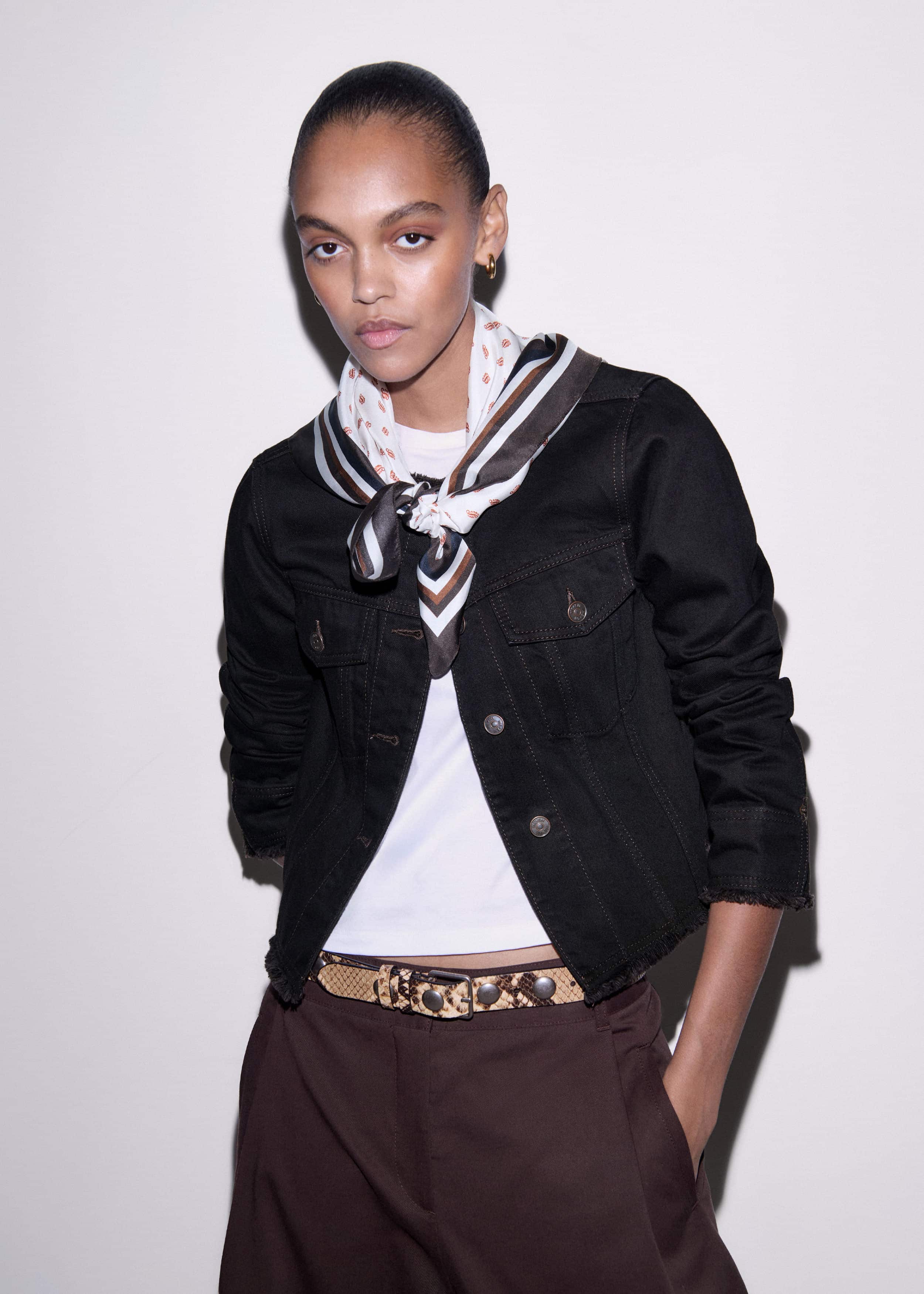 Black Collarless Fray Jacket
