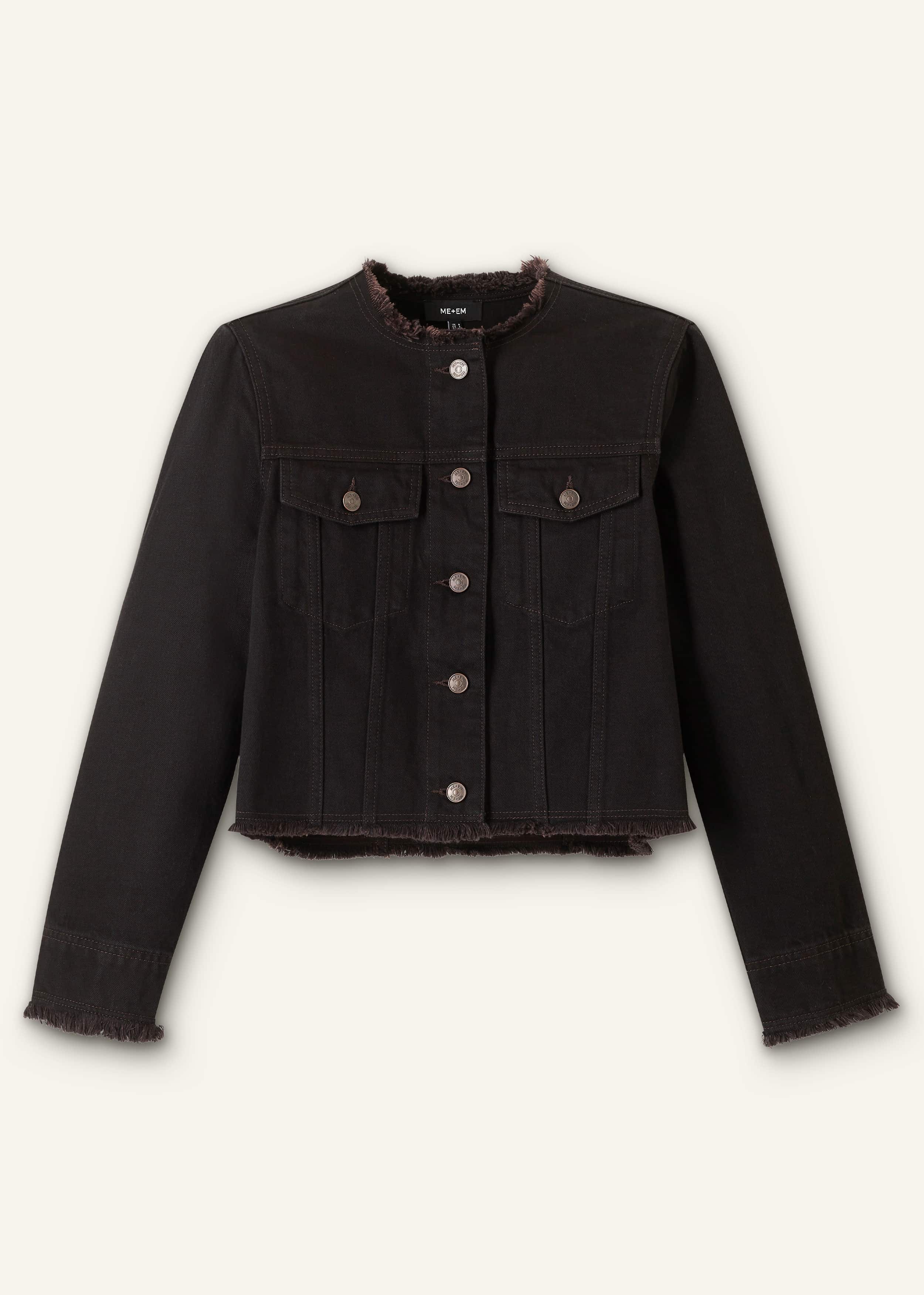Black Collarless Fray Jacket