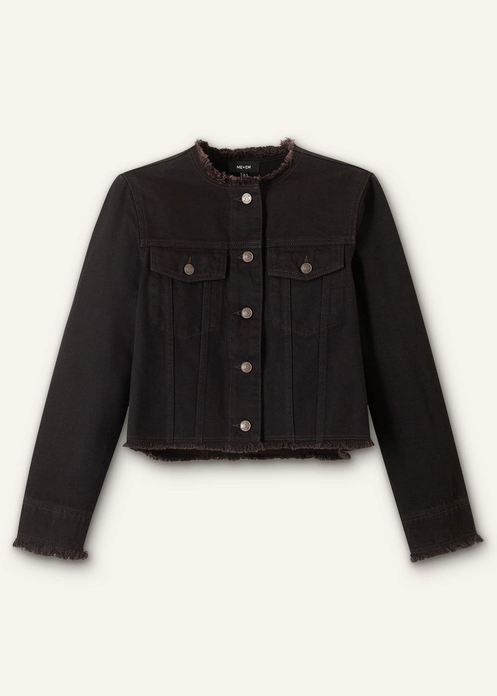 Black Collarless Fray Jacket