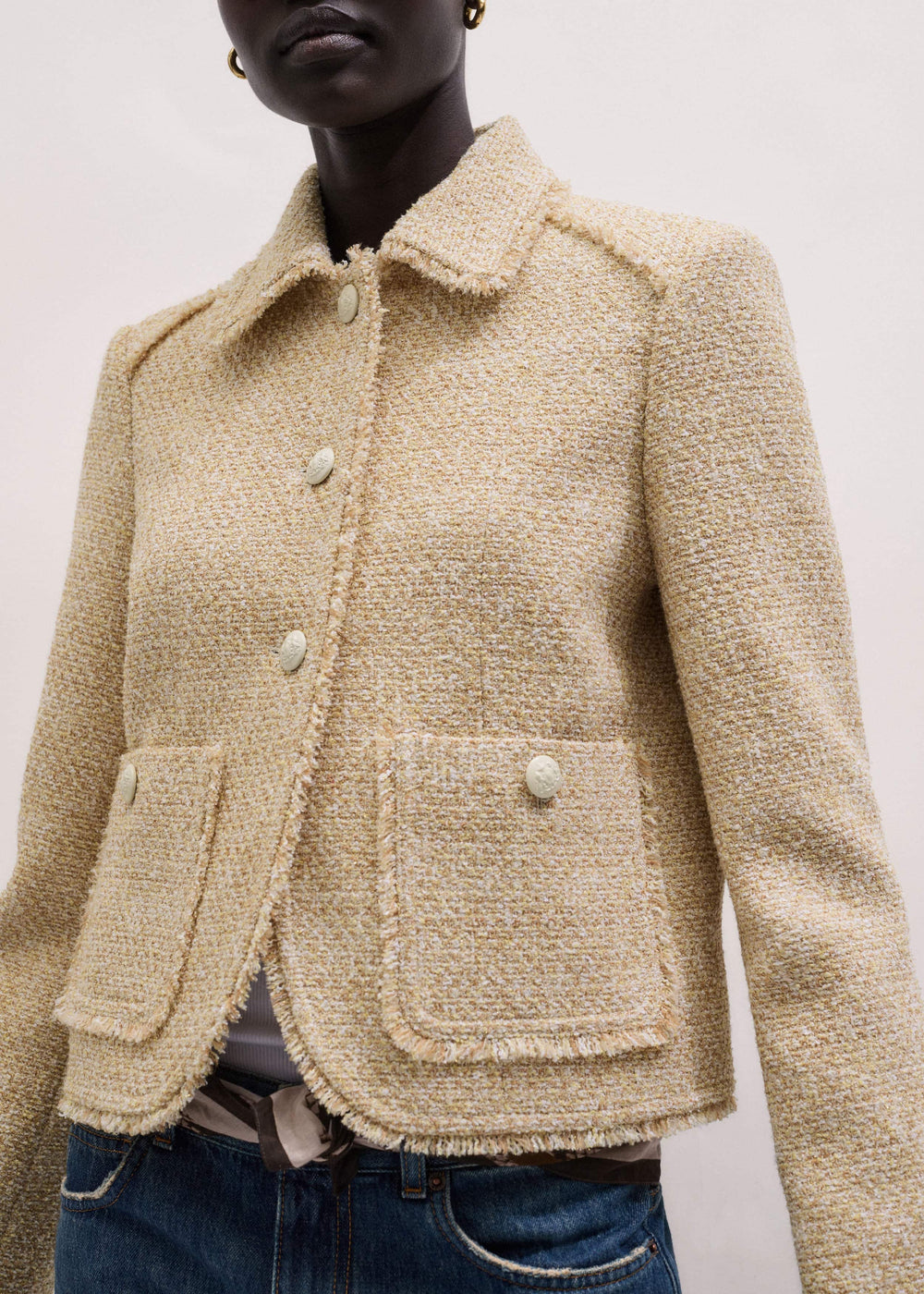 Cream Fringed Short Jacket