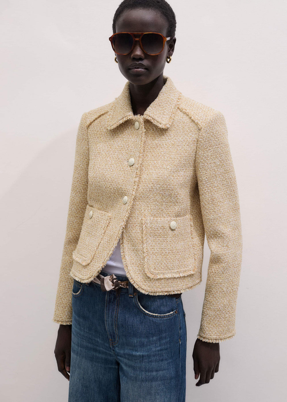 Cream Fringed Short Jacket