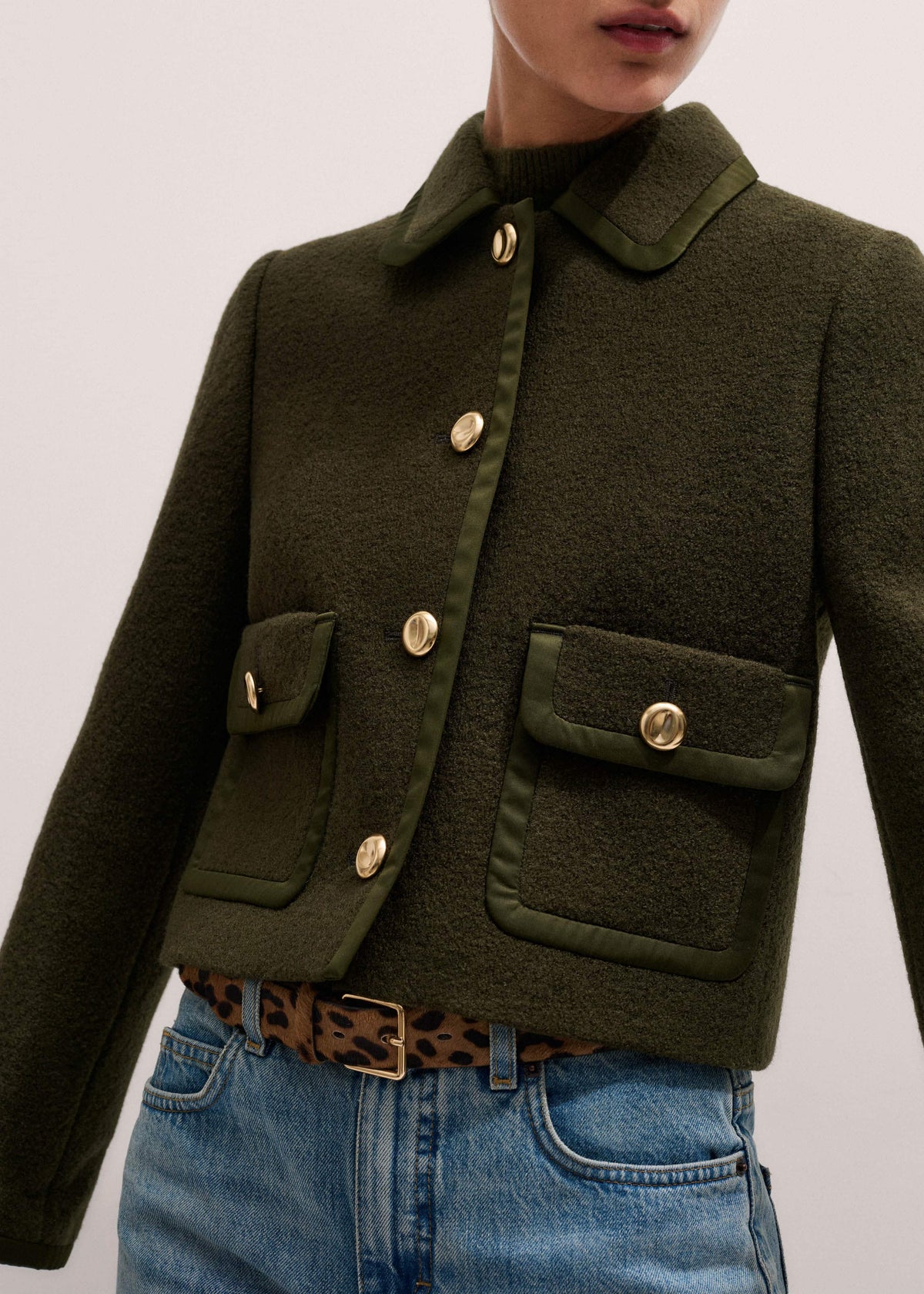 Olive Green Straight Crop Jacket