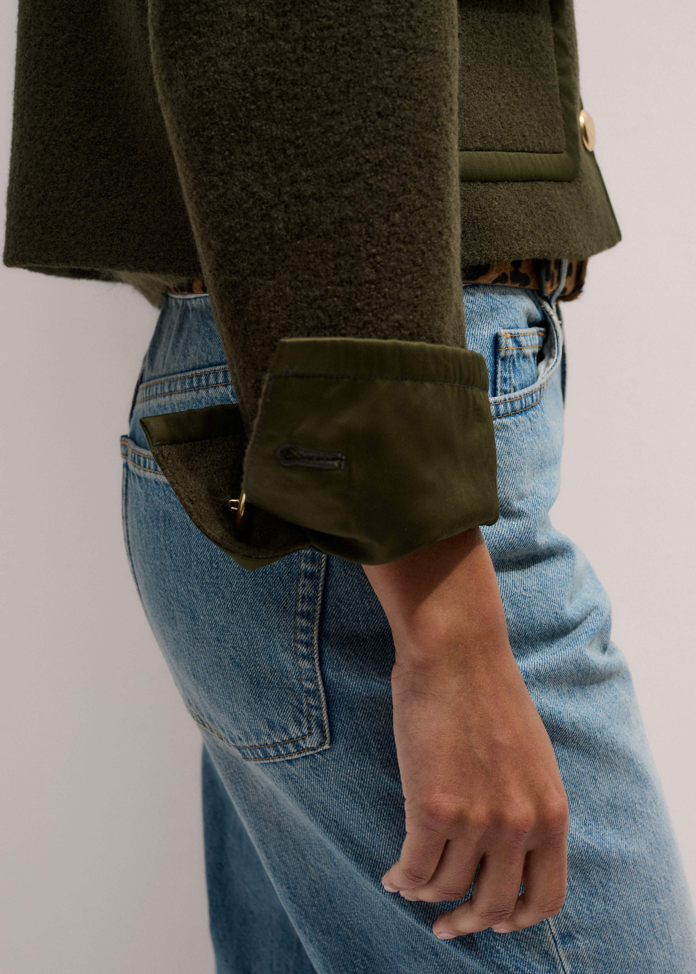 Olive Green Straight Crop Jacket