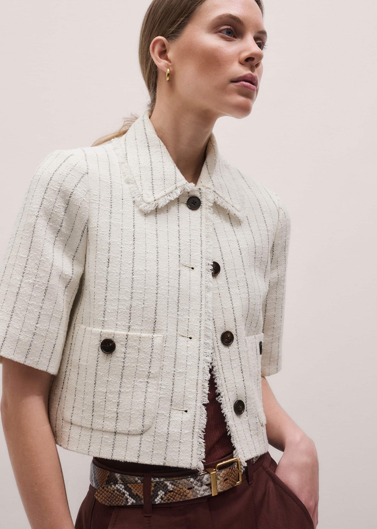Ivory Stripe Crop Jacket