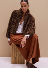 Brown Luxe Shearling Evening Crop Jacket