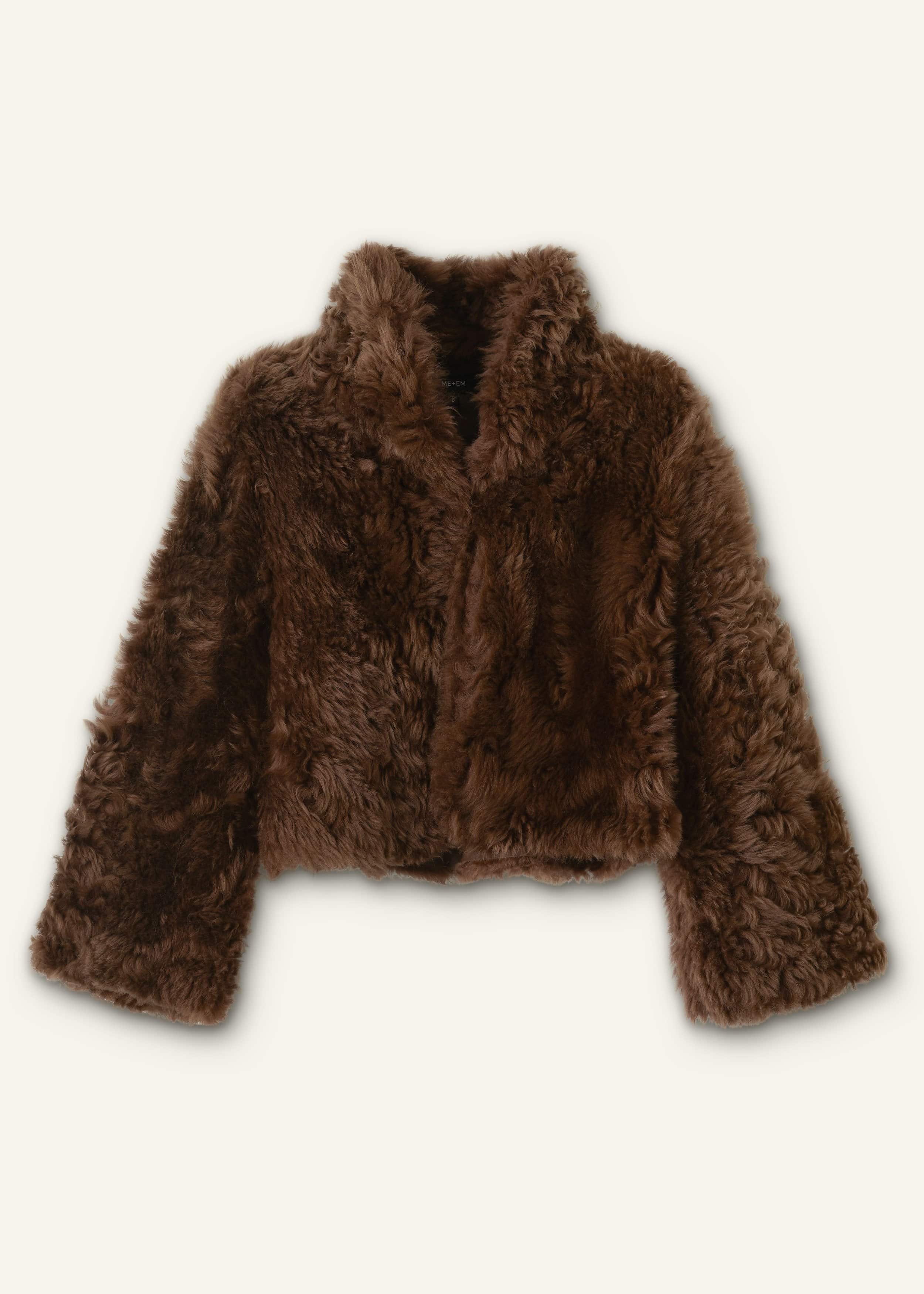 Brown Luxe Shearling Evening Crop Jacket
