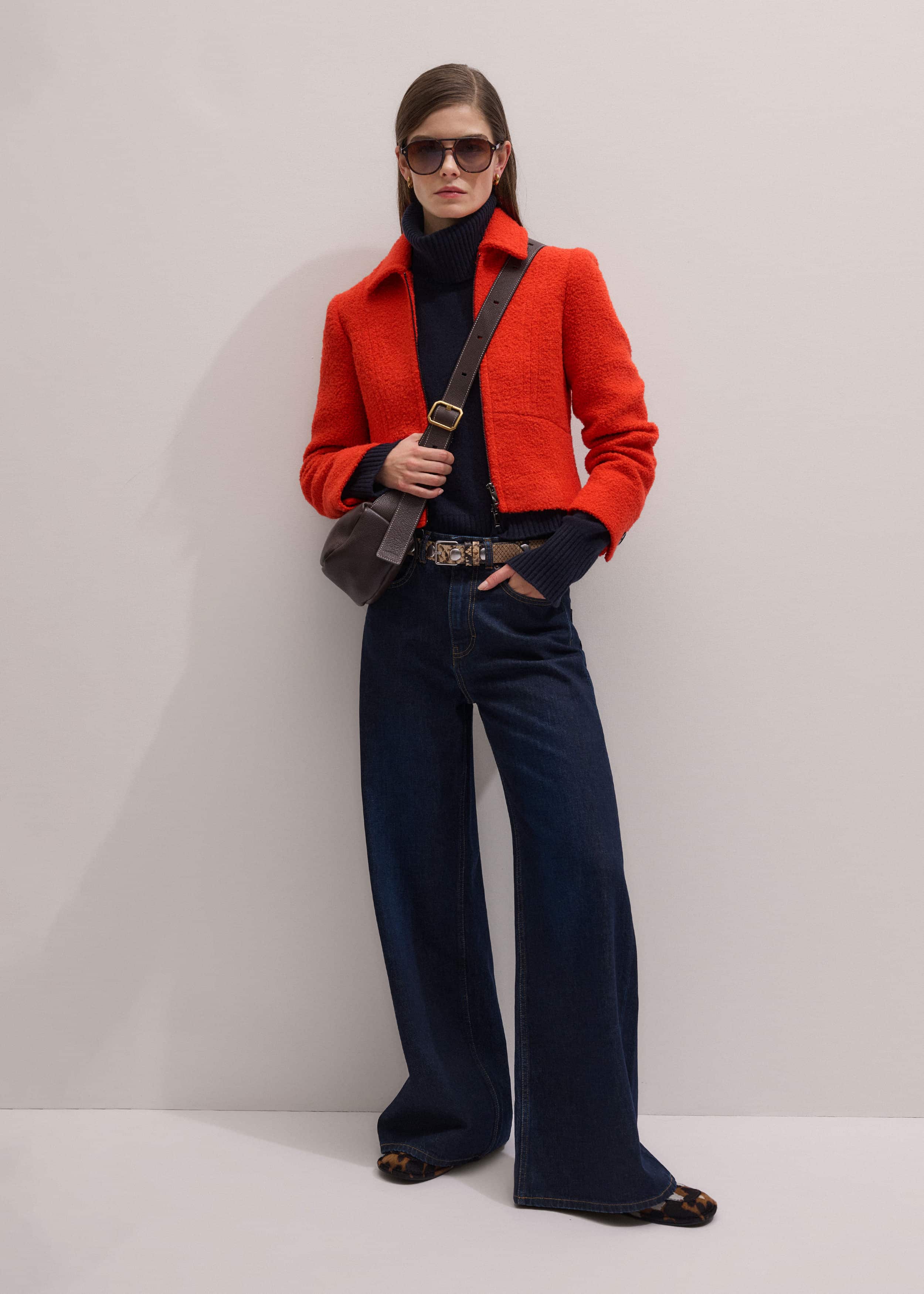 Orange Cropped Bouclé Jacket
