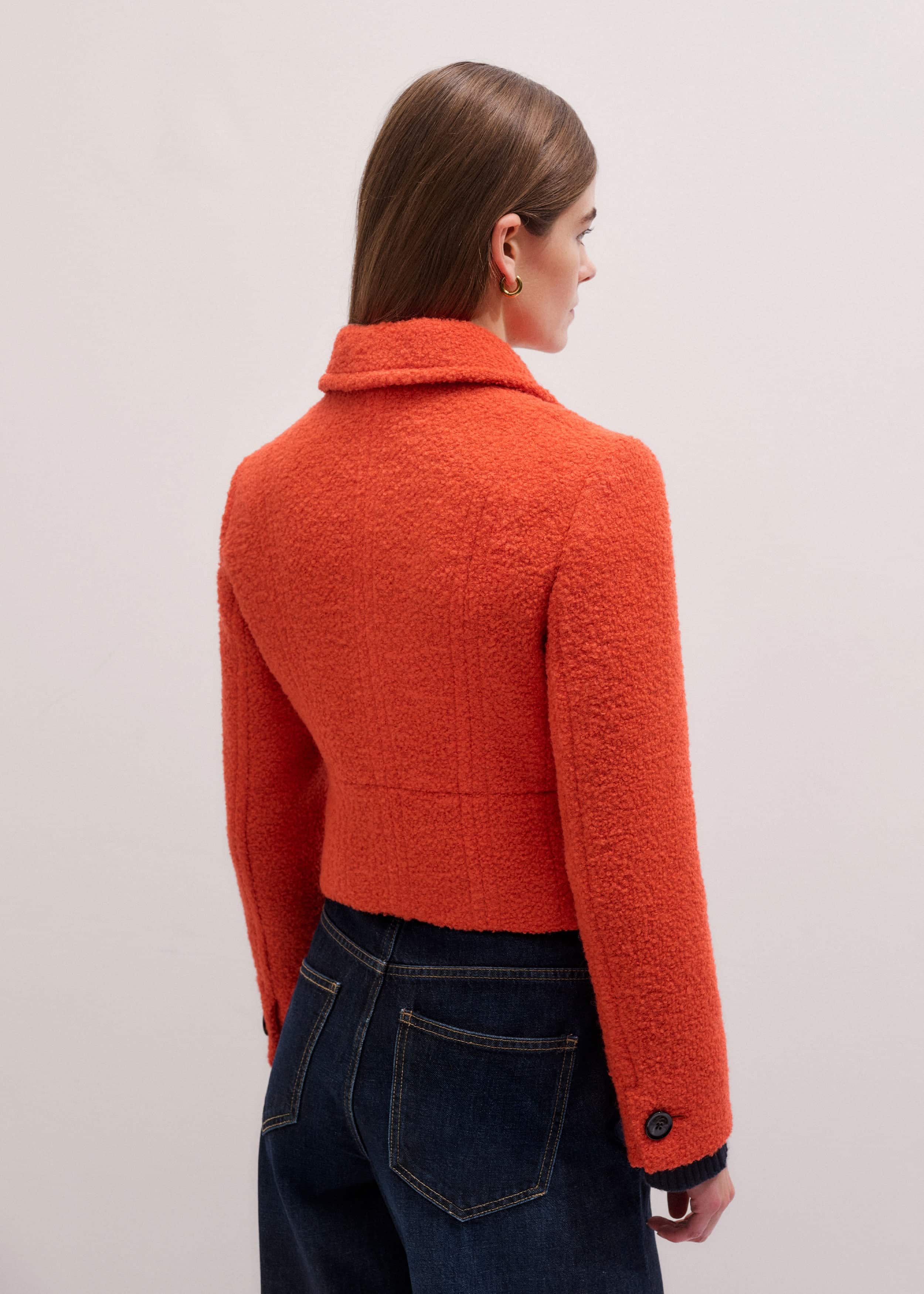 Orange Cropped Bouclé Jacket