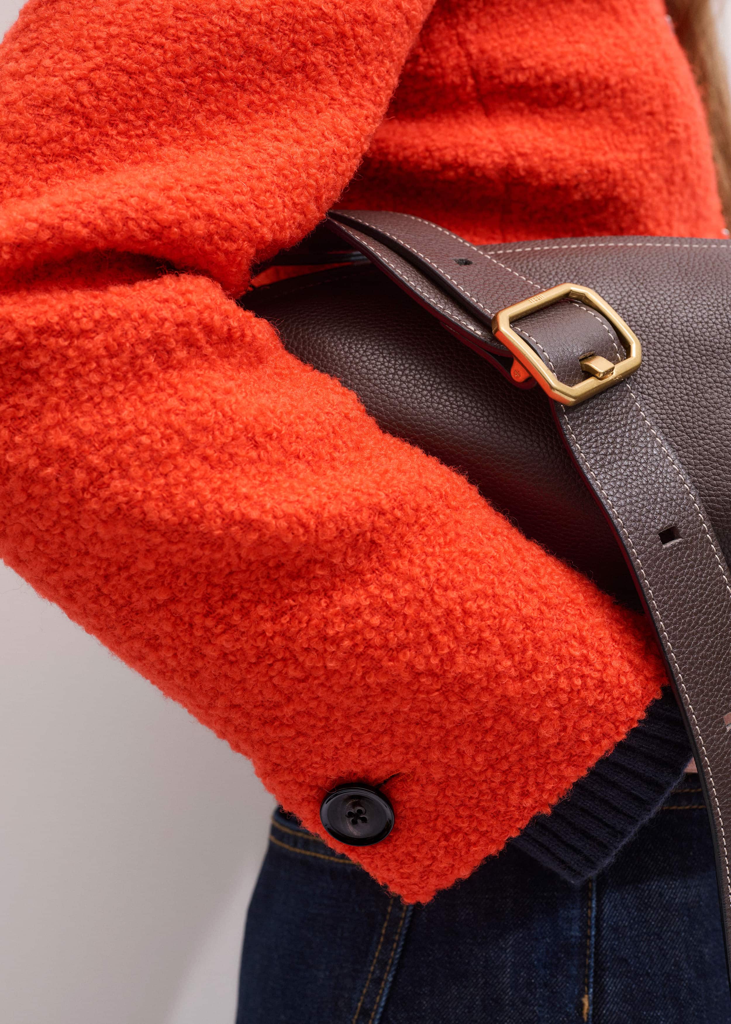 Orange Cropped Bouclé Jacket