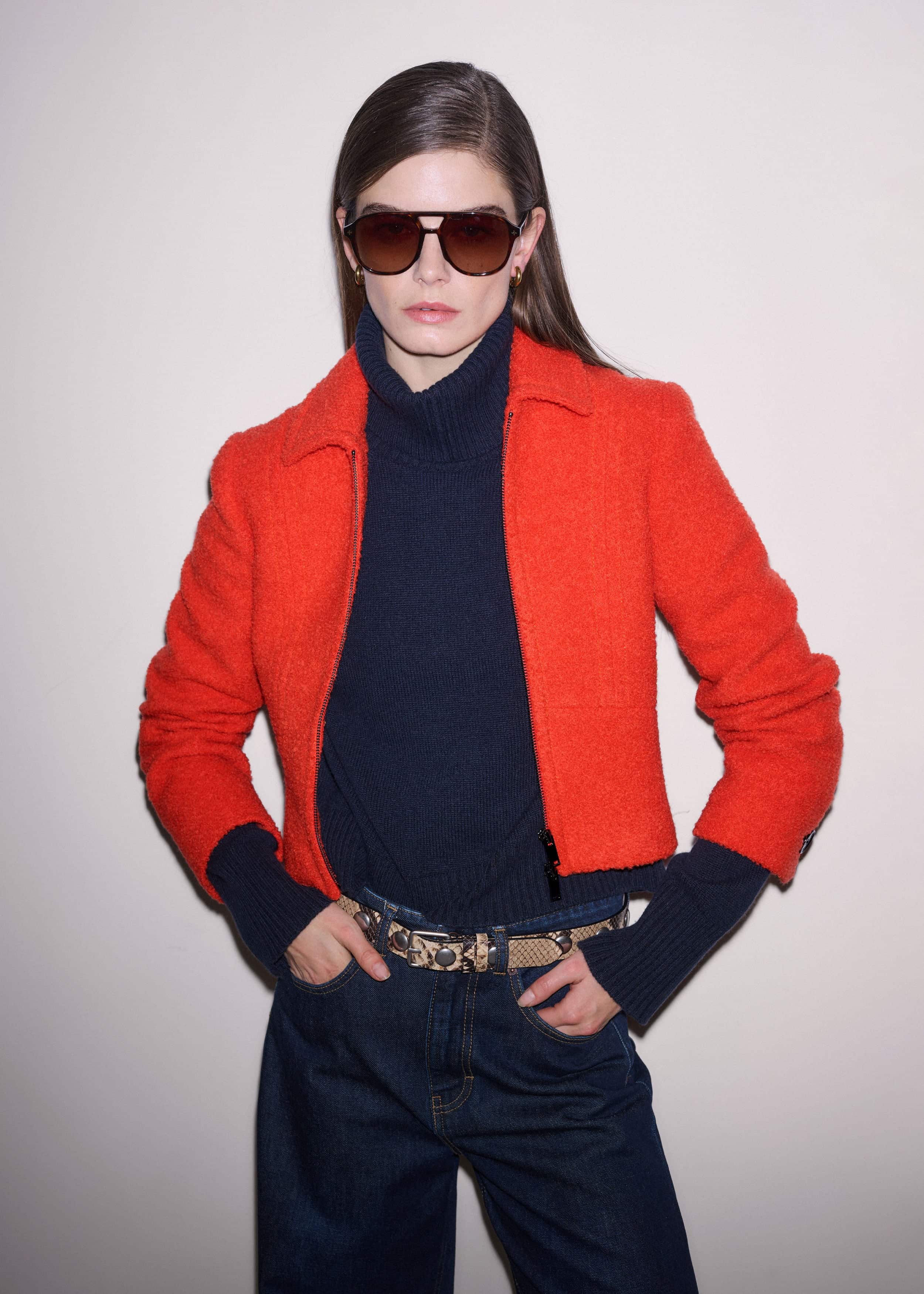 Orange Cropped Bouclé Jacket