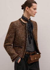 Brown Slim Tweed Fringed Jacket