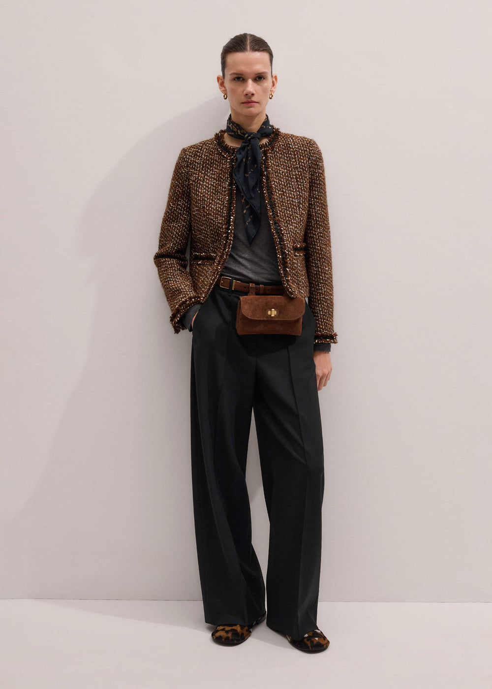 Brown Slim Tweed Fringed Jacket